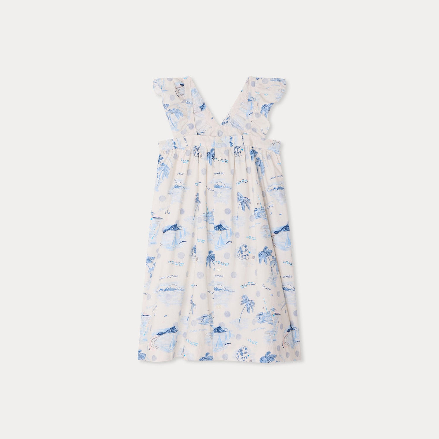 Girls Light Blue Printed Cotton Dress