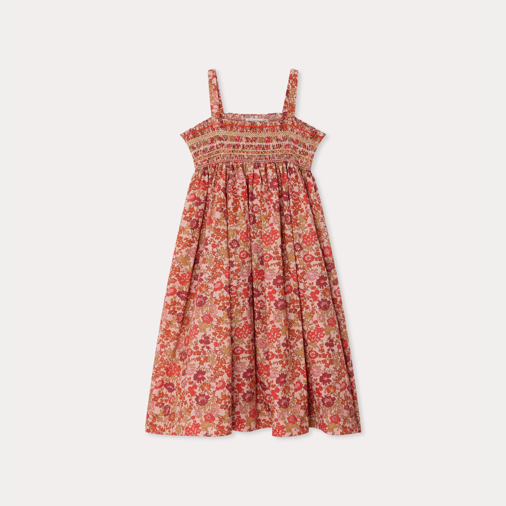 Girls Pink Flower Cotton Strap Dress