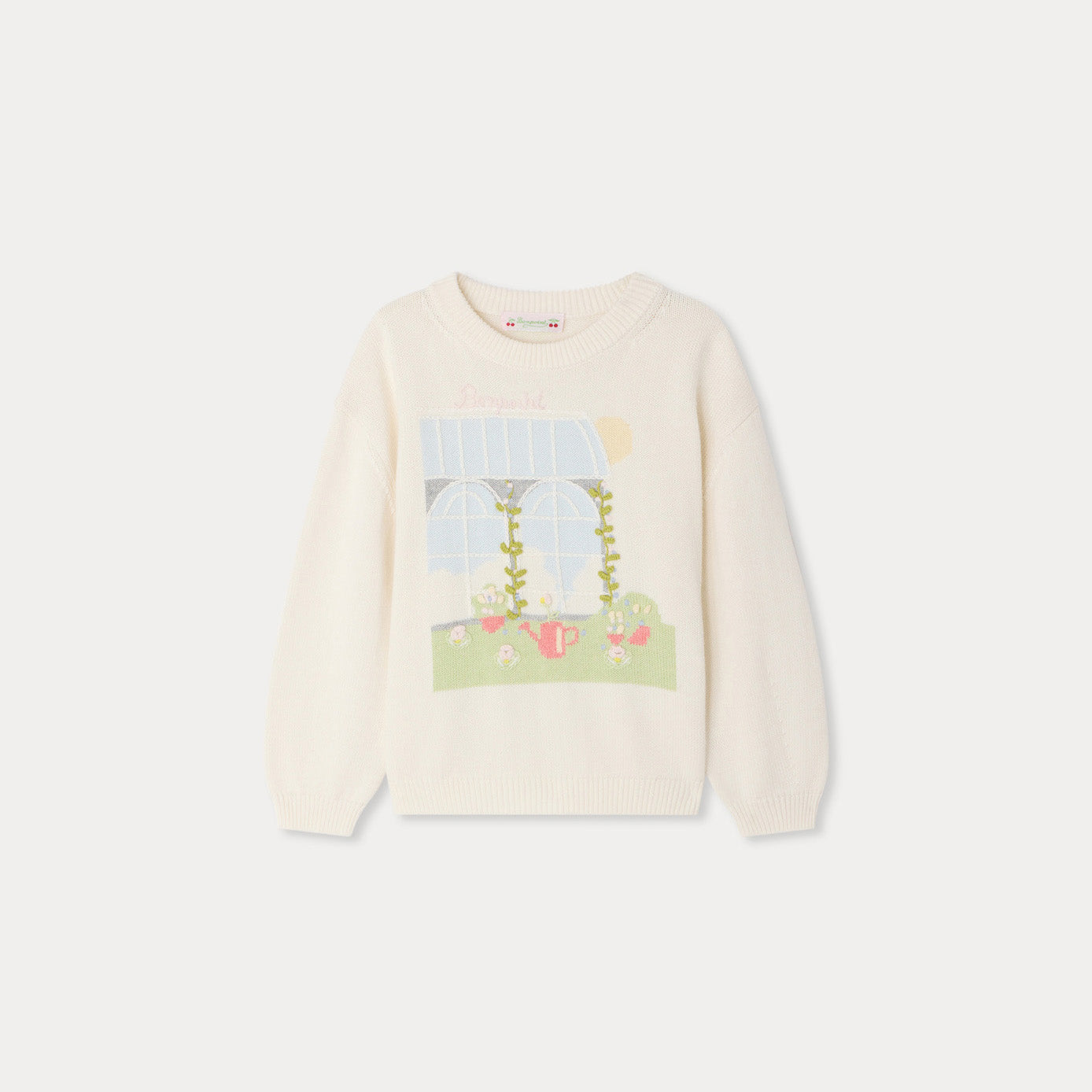 Girls White Jacquard Cotton Sweater