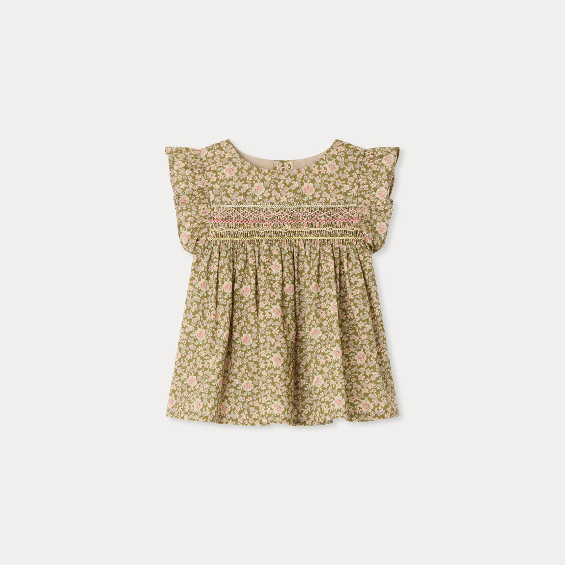 Baby Girls Khaki Green Floral Cotton Blouse