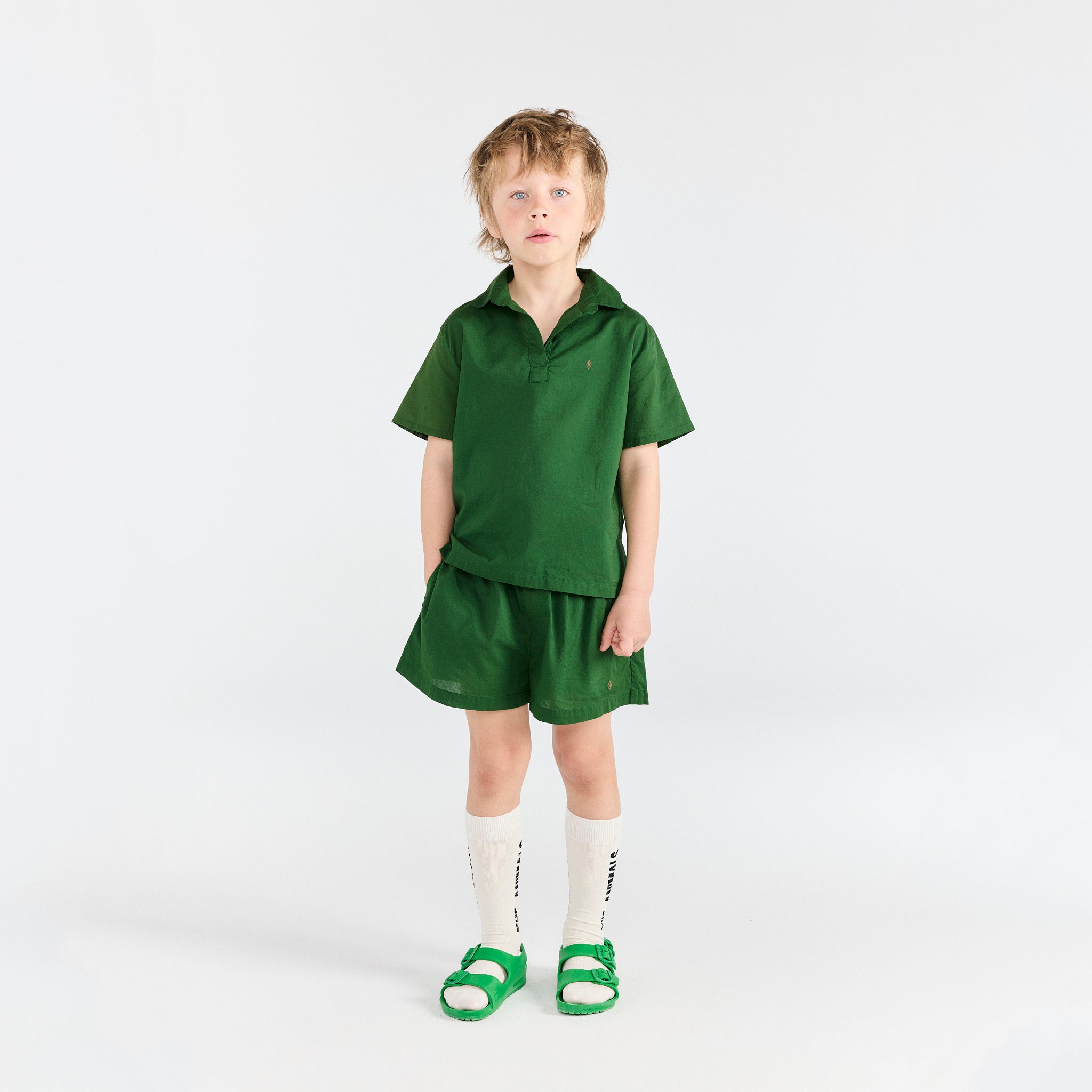 Boys & Girls Dark Green Cotton Shirt