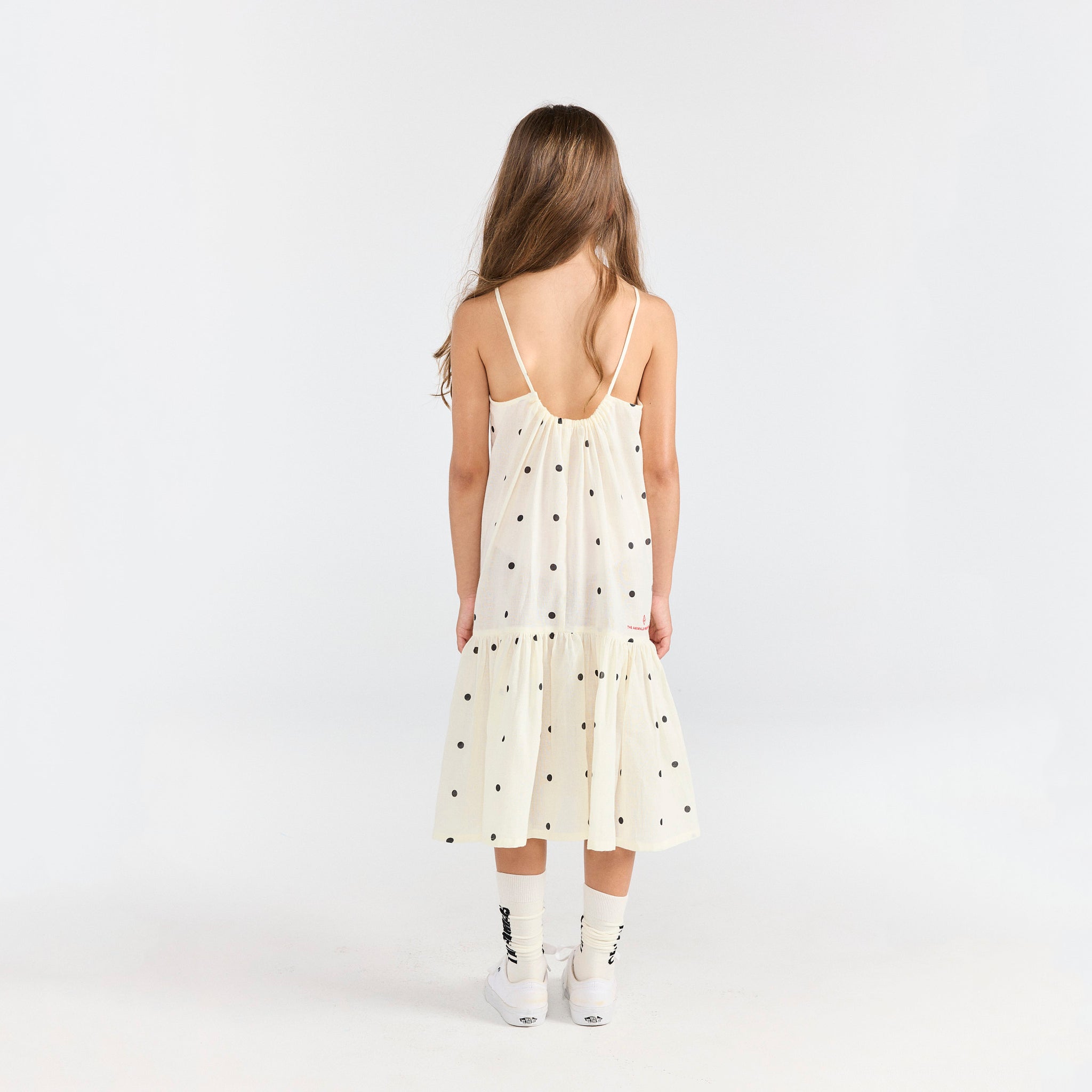Girls White Dots Cotton Strap Dress