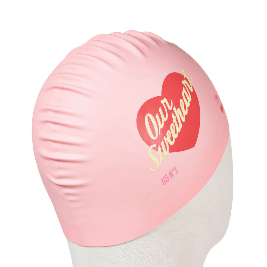 Adult Pink Heart Silicone Swim Cap