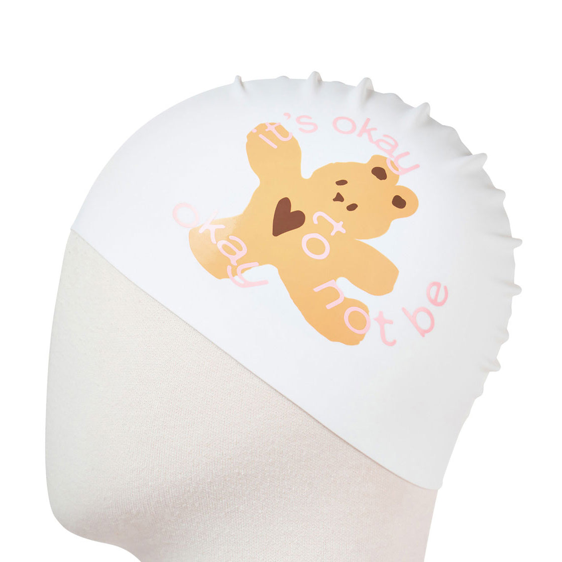 Adult White Printed Silicone Swim Cap