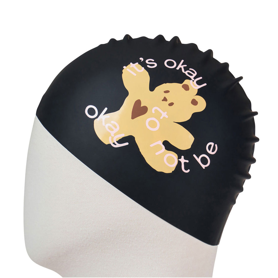 Adult Black Printed Silicone Swim Cap
