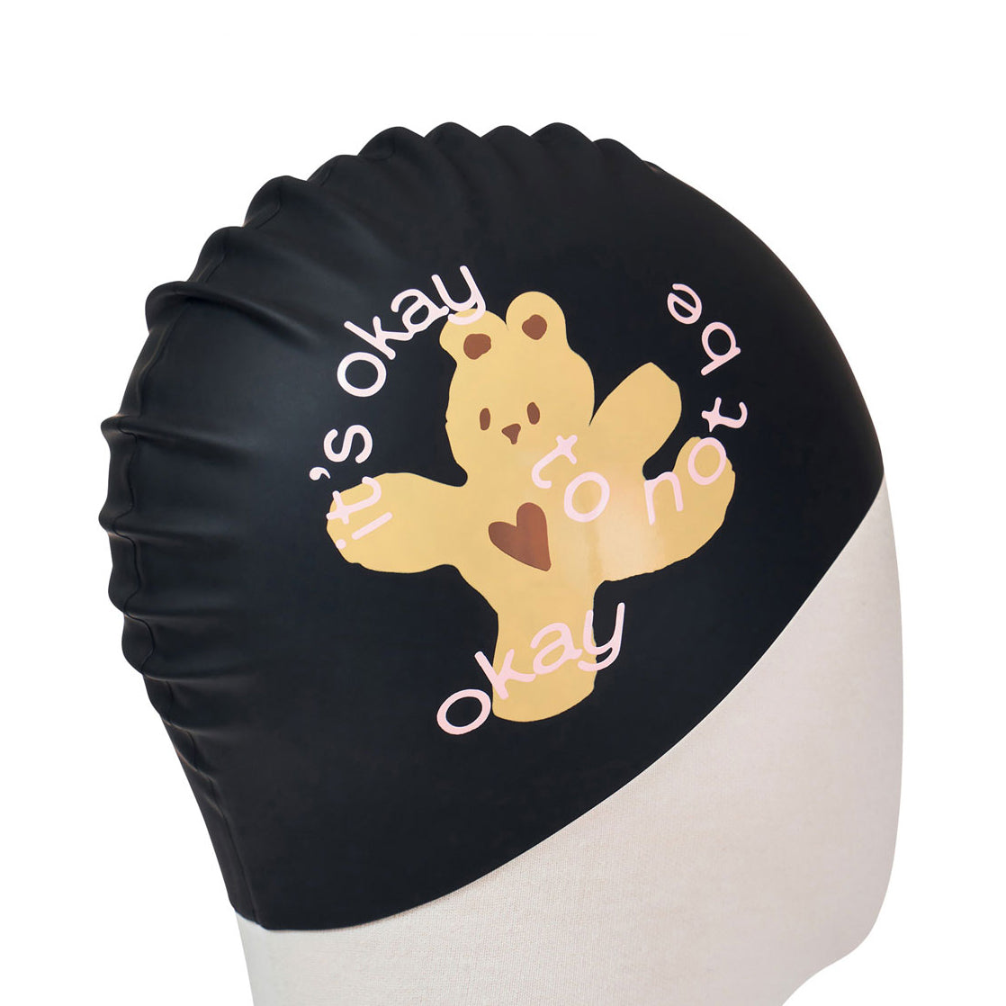 Adult Black Printed Silicone Swim Cap