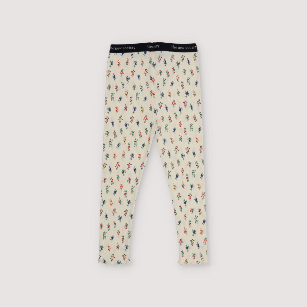 Girls Cream Printed Cotton Leggings