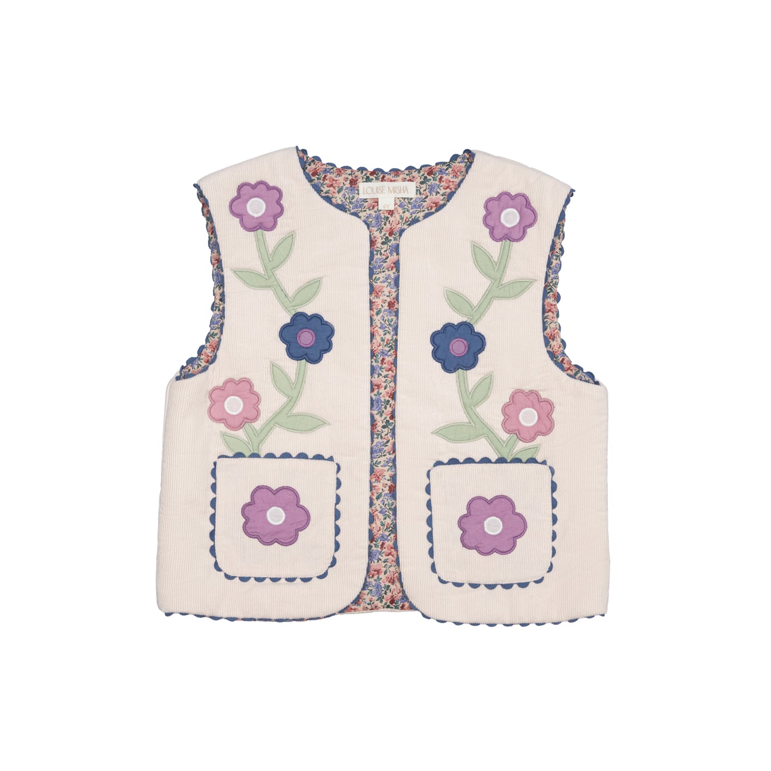 Girls Ivory Embroidered Corduroy Gilet