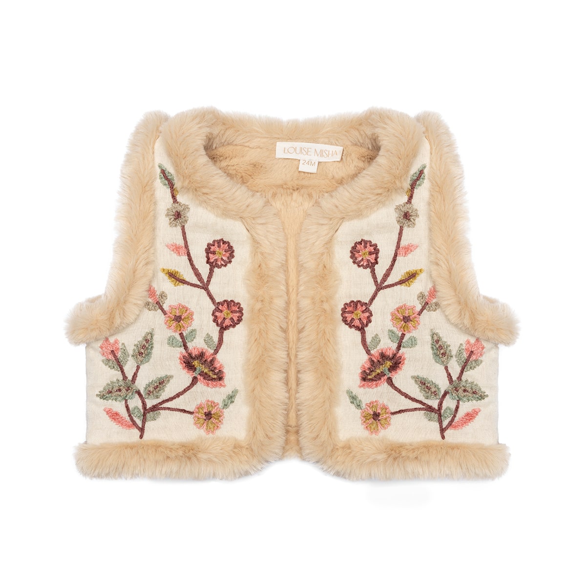 Girls Beige Embroidered Reversible Gilet