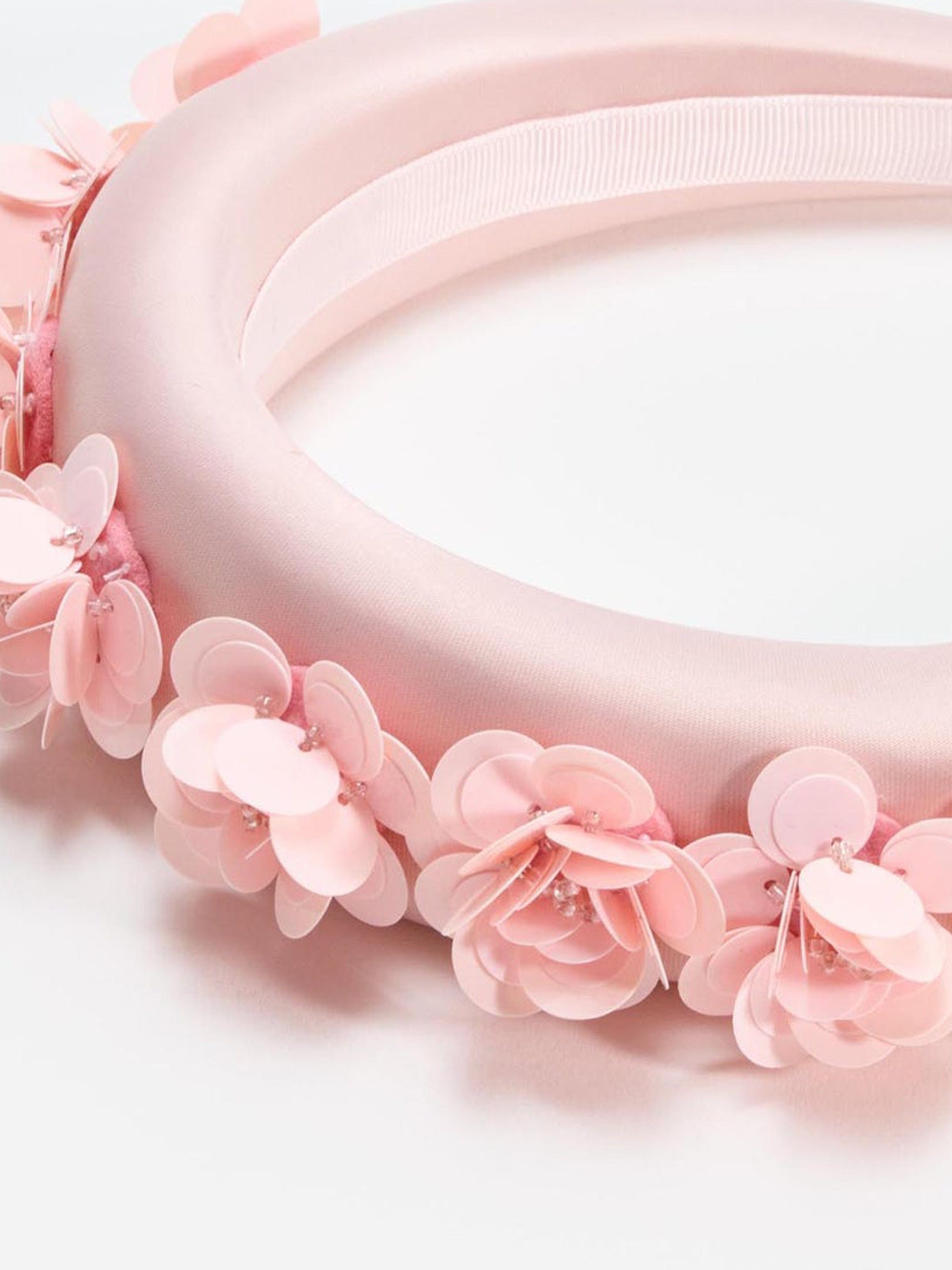 Girls Satin 3D Flower Headband in Pink