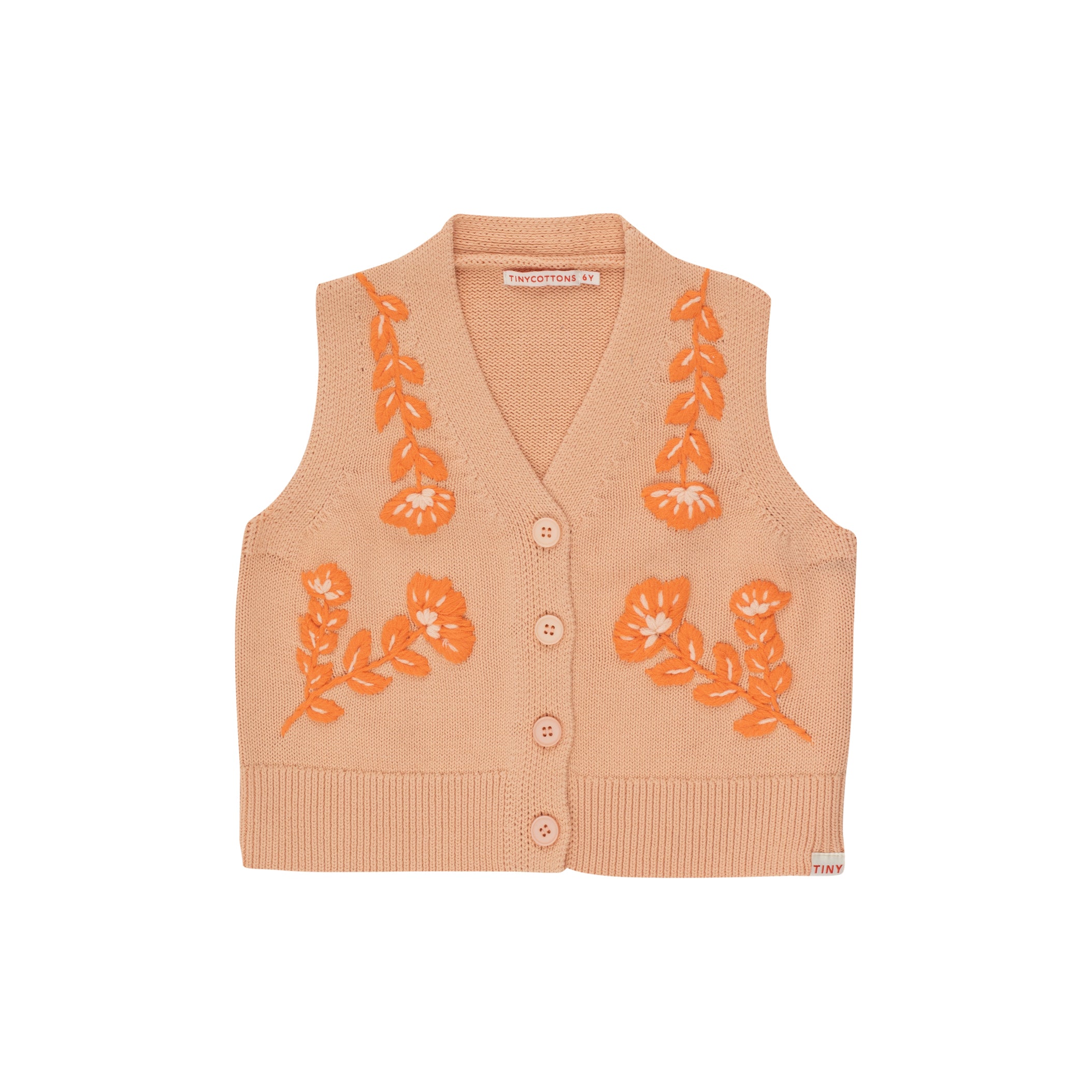 Girls Apricot Embroidered Cotton Gilet