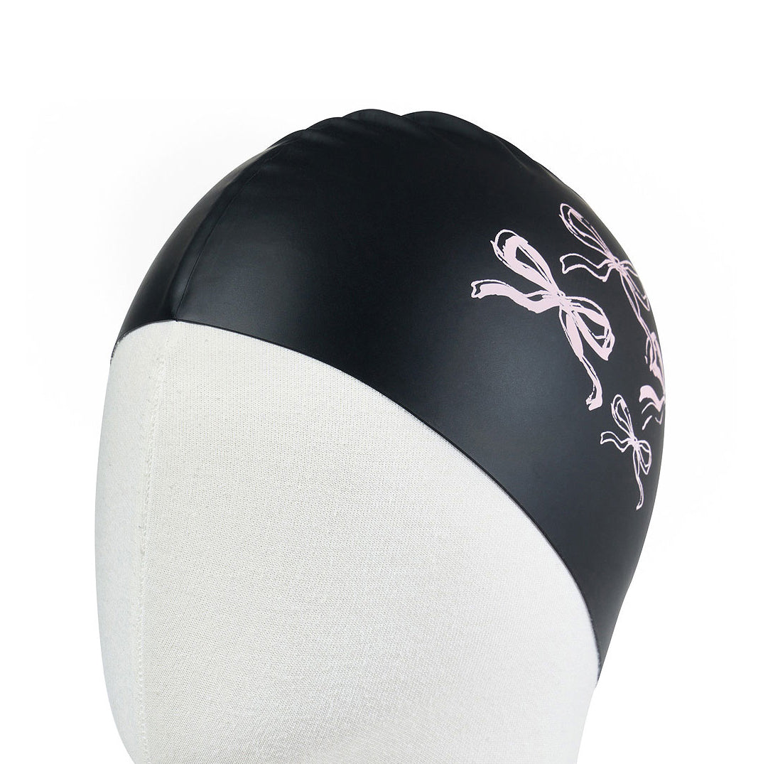 Adult Black Bow Silicone Swim Cap