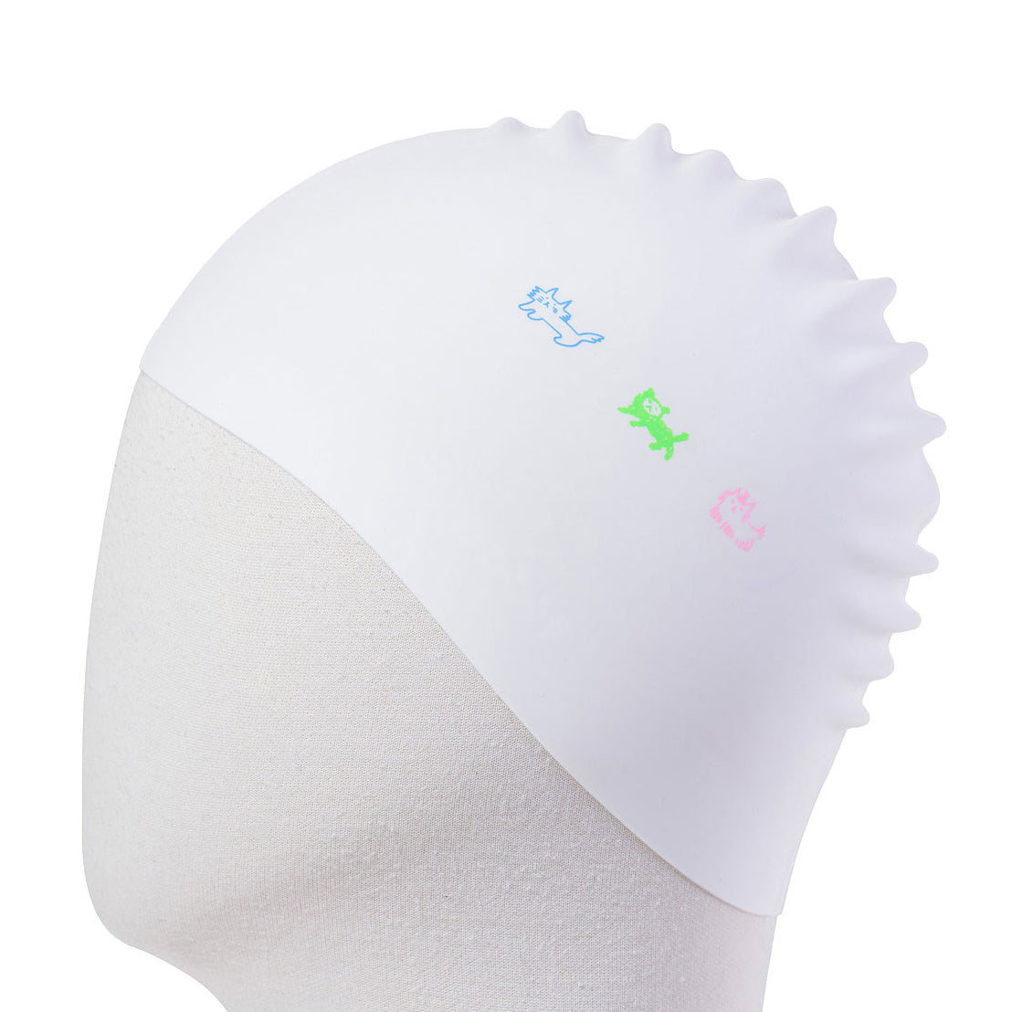 Adult White Printed Silicone Swim Cap