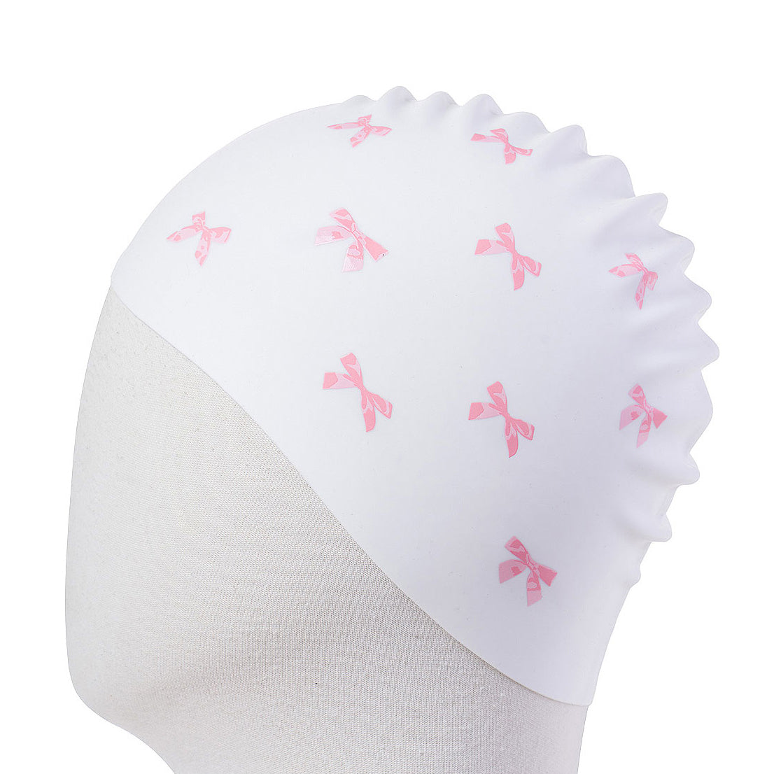 Adult White Bow Silicone Swim Cap