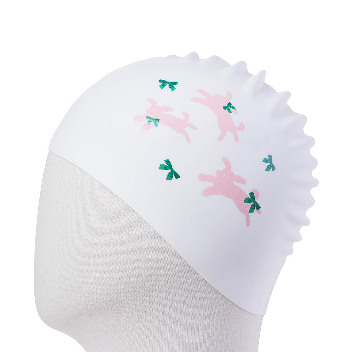 Adult White Printed Silicone Swim Cap