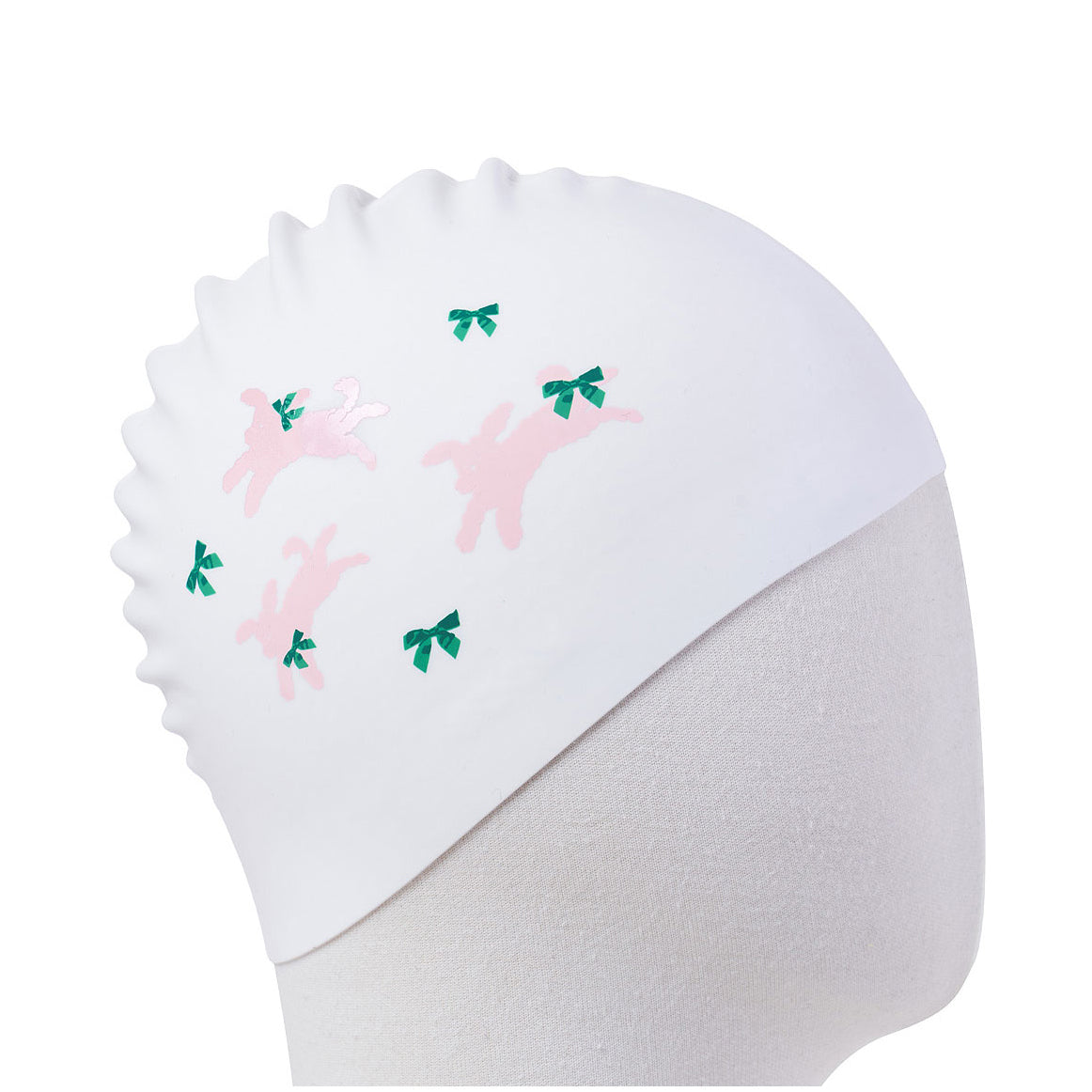 Adult White Printed Silicone Swim Cap