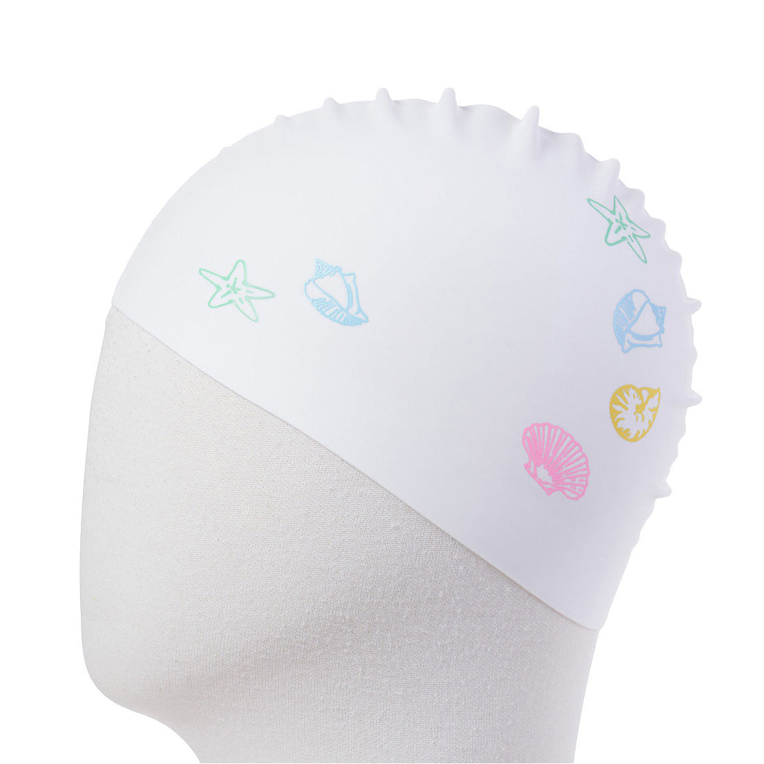 Adult White Printed Silicone Swim Cap