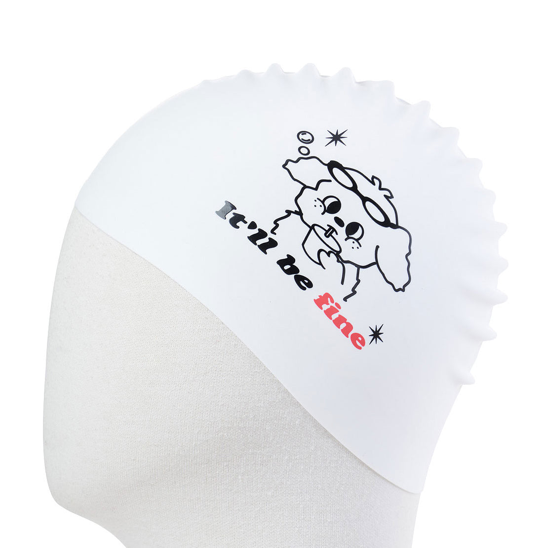 Adult White Printed Silicone Swim Cap