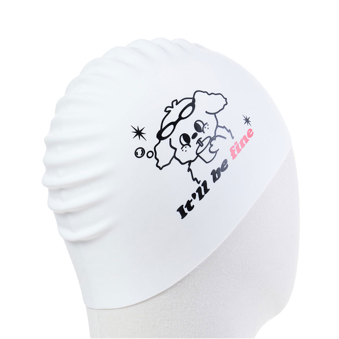 Adult White Printed Silicone Swim Cap