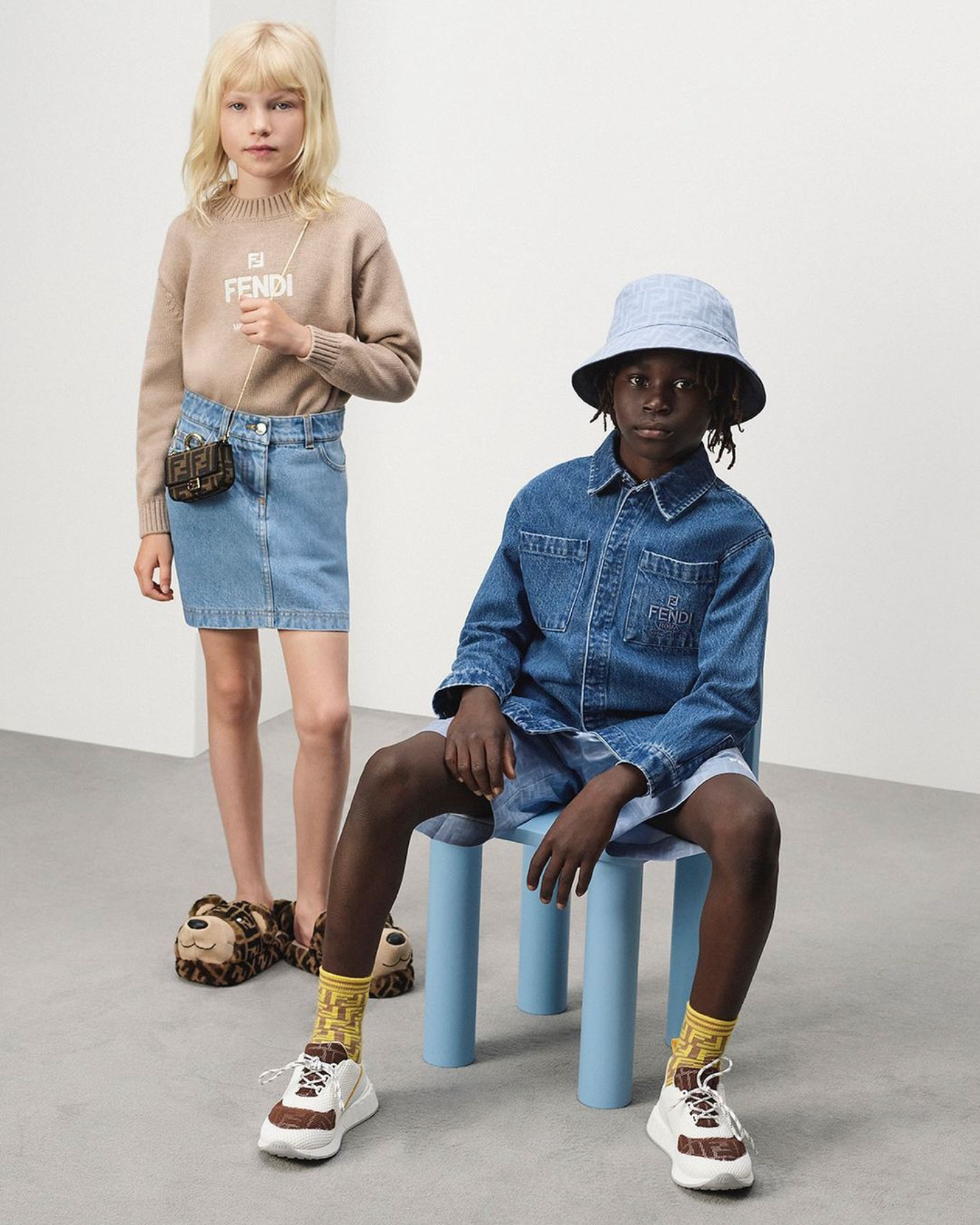 Kids FF Logo Denim Overshirt in Blue