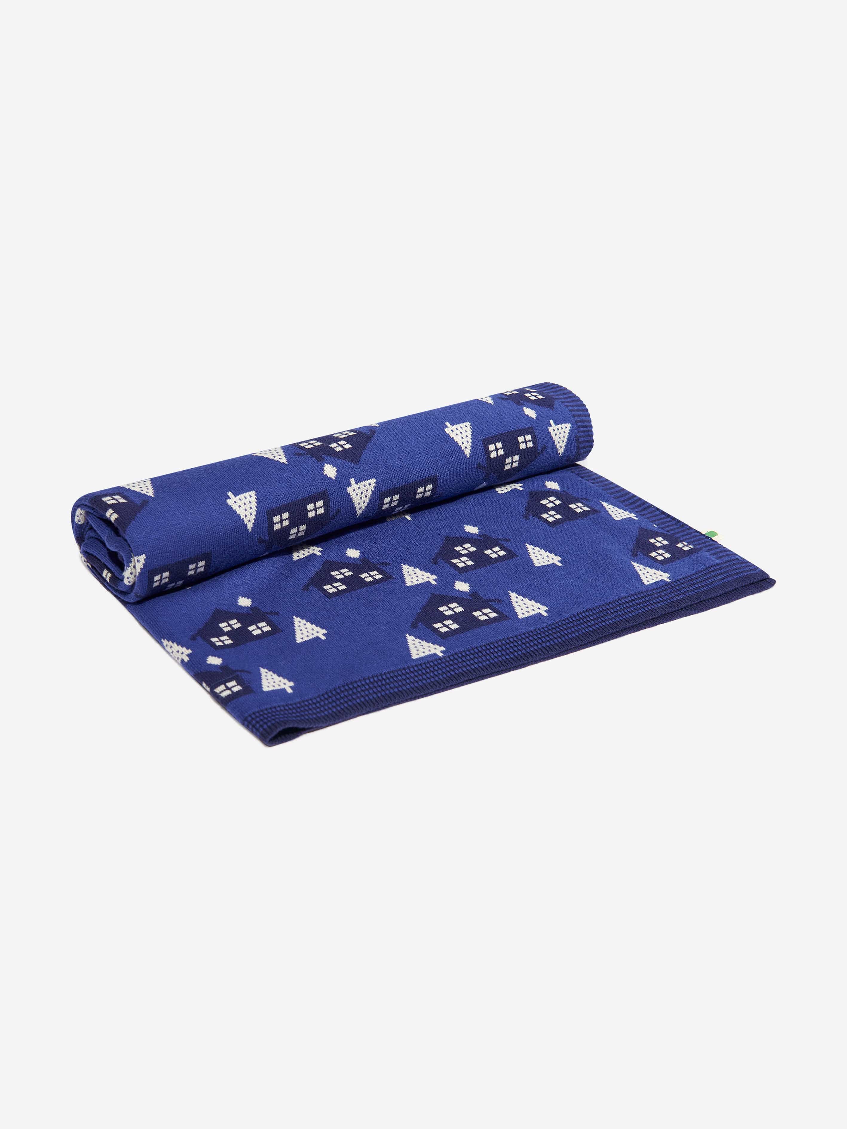 Baby Boys Fawn Cabin Knit Shawl in Blue