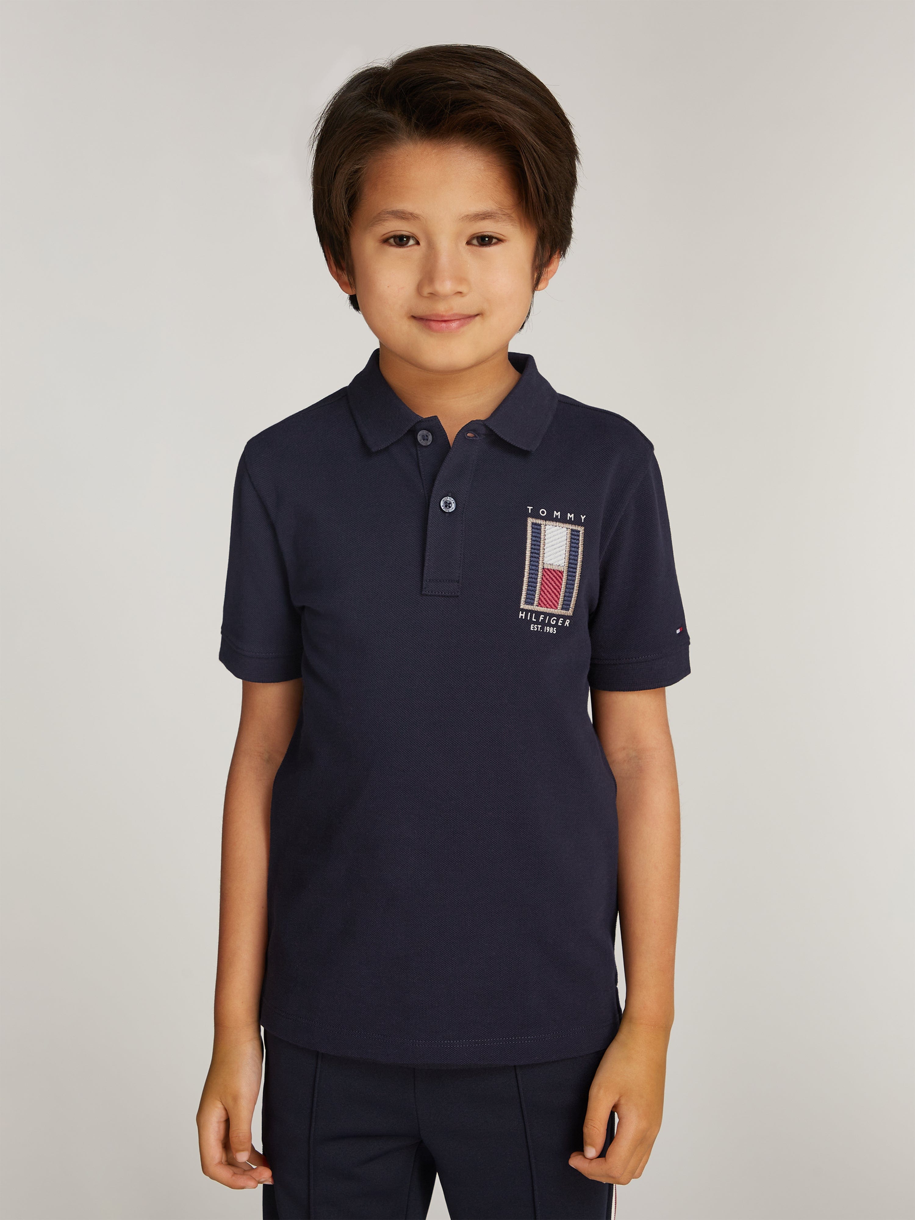 Tommy Hilfiger Boys Vertical Flag Regular Polo Shirt in Navy