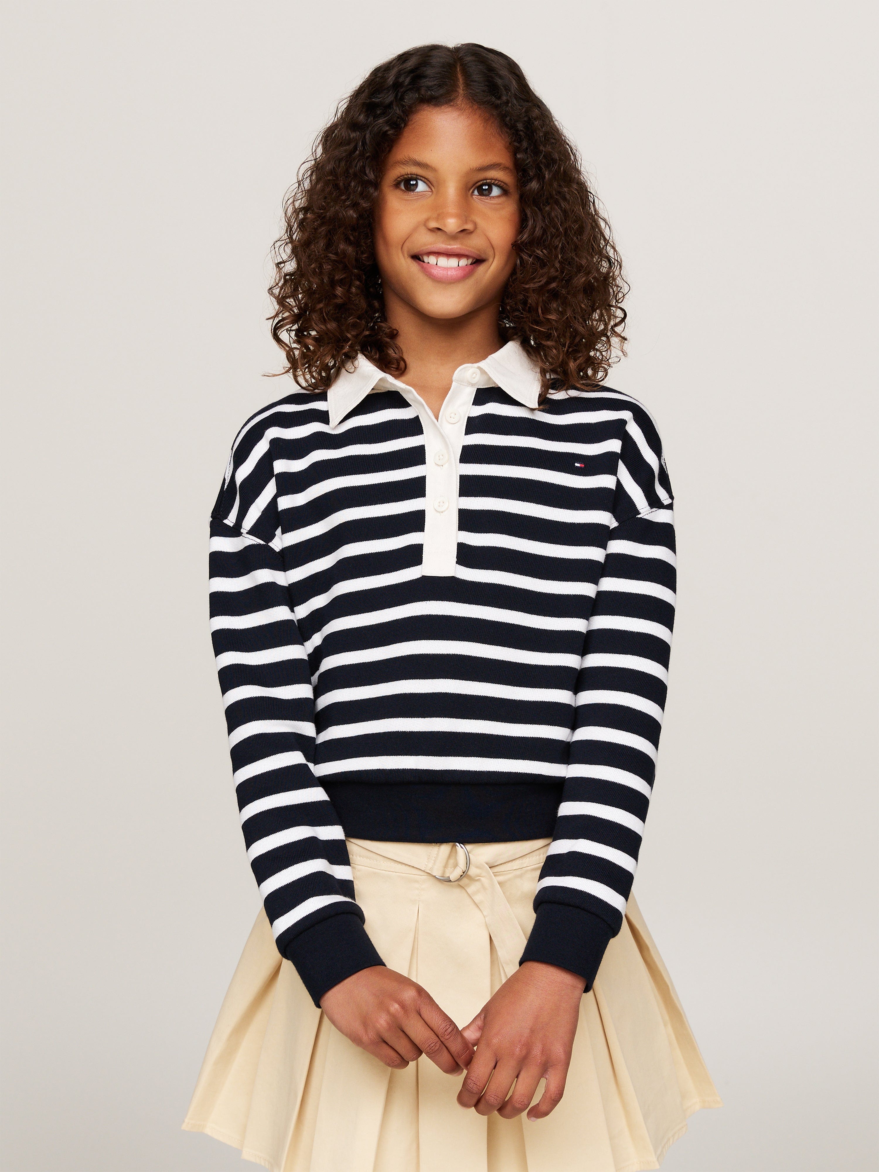 Tommy Hilfiger Girls Striped Polo Sweatshirt in Navy