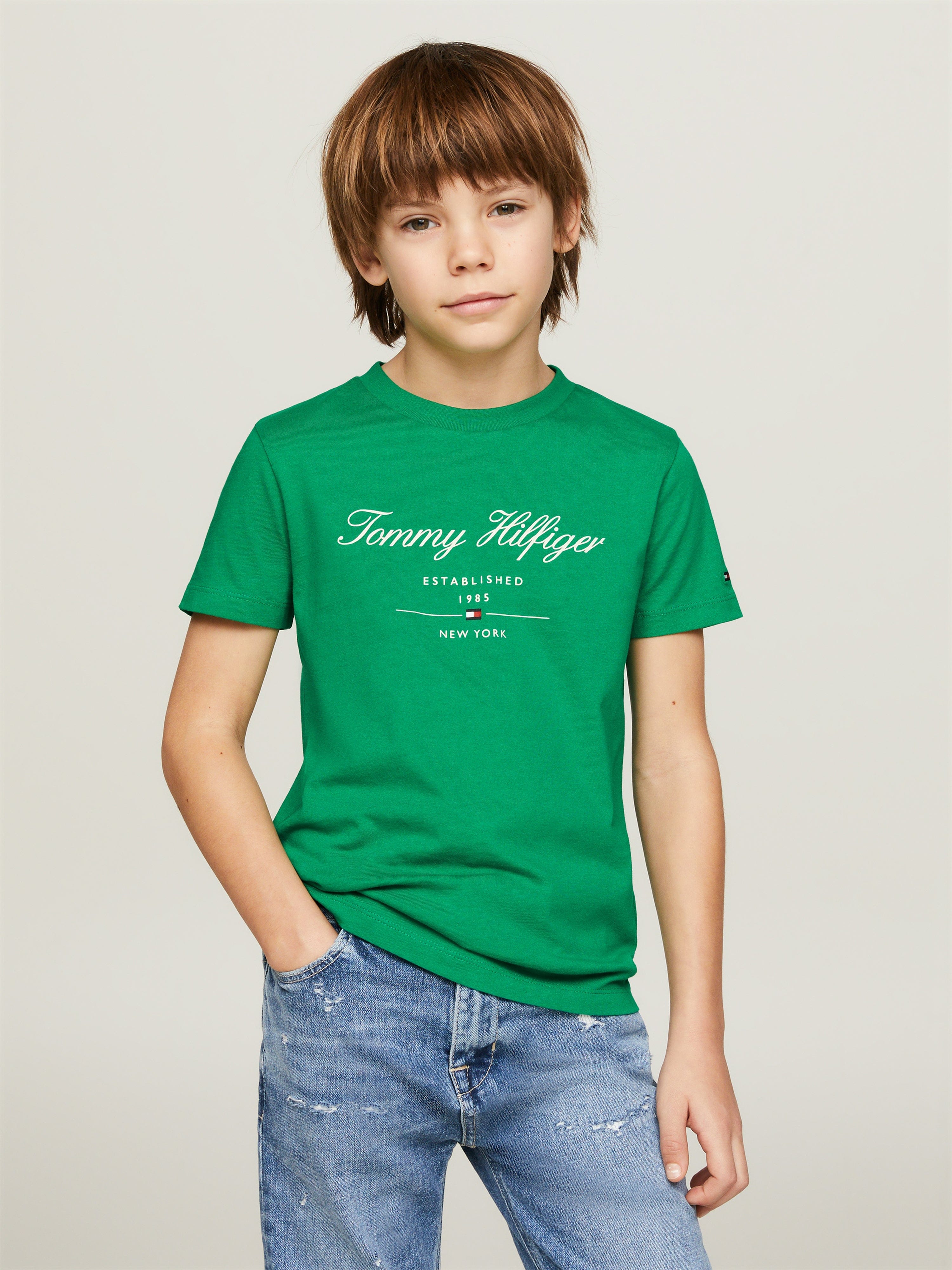 Tommy Hilfiger Boys Logo Script T-Shirt in Green
