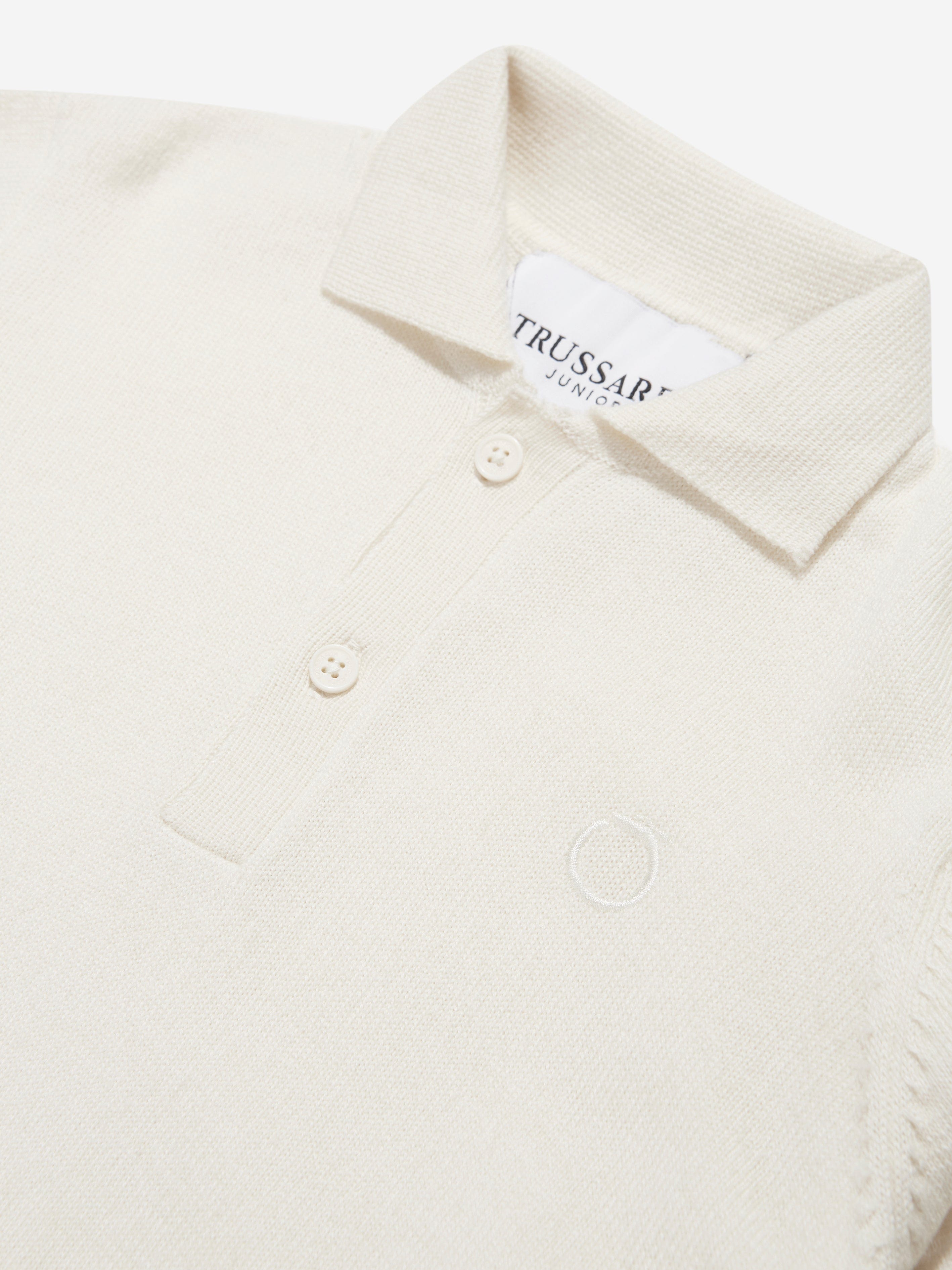 Trussardi Boys Sidus Long Sleeve Polo Shirt in Ivory
