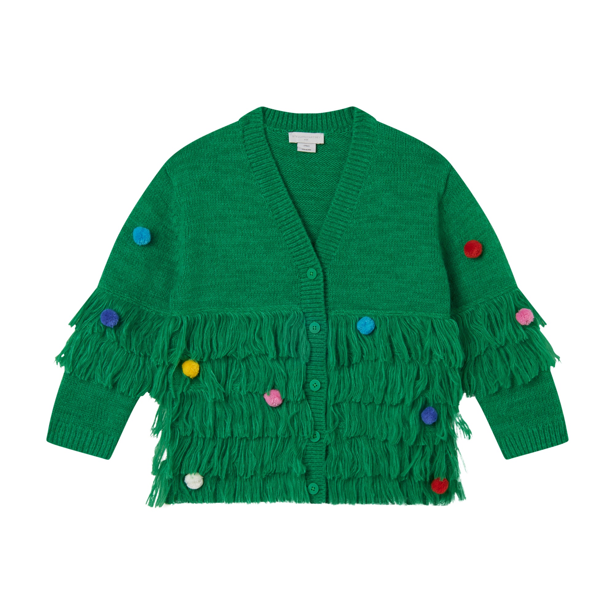 Girls Green Tassel Knit Cardigan