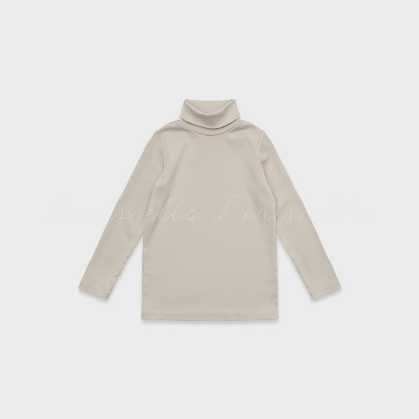 Girls Beige Cotton Turtleneck