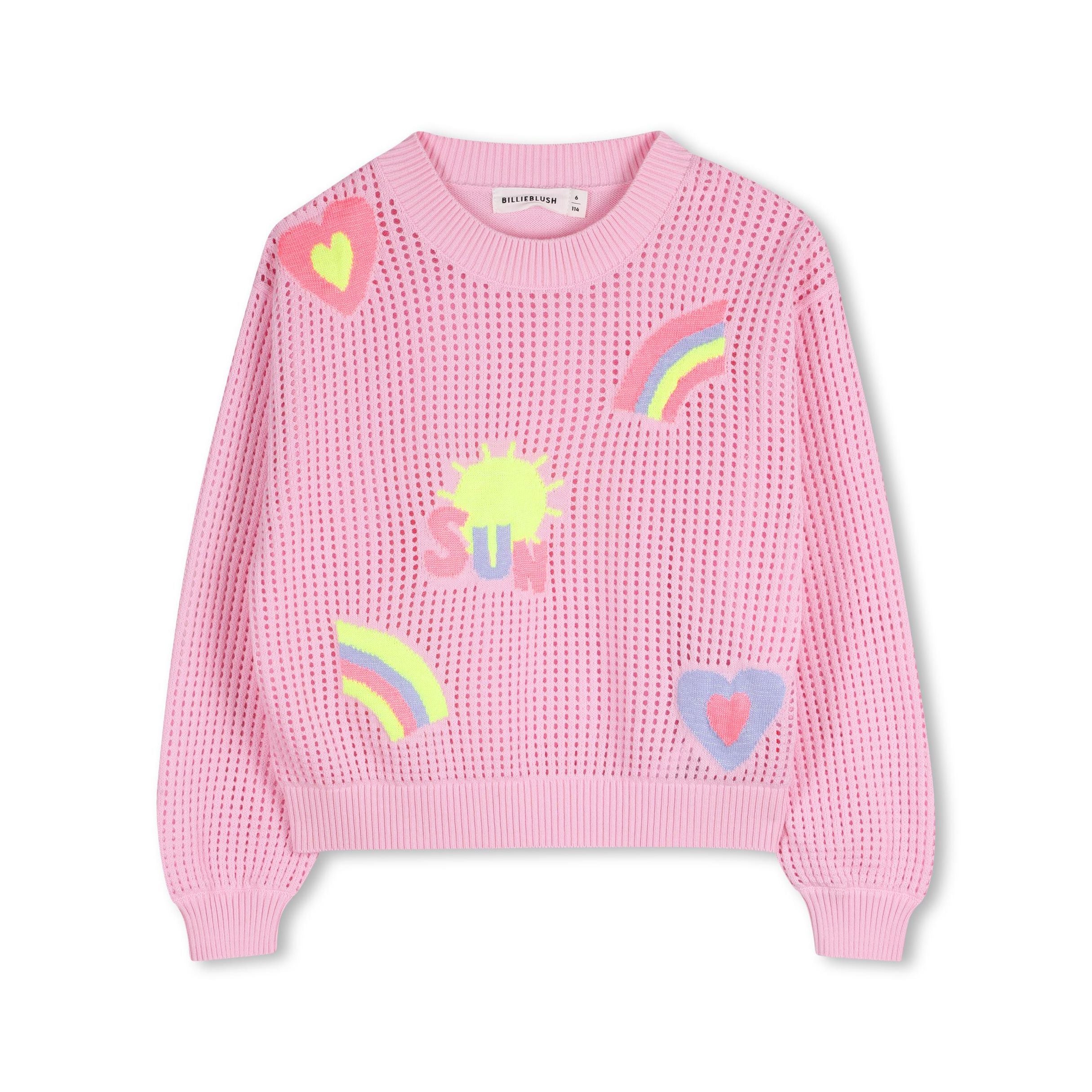 Girls Pink Hollow Cotton Knit Sweater