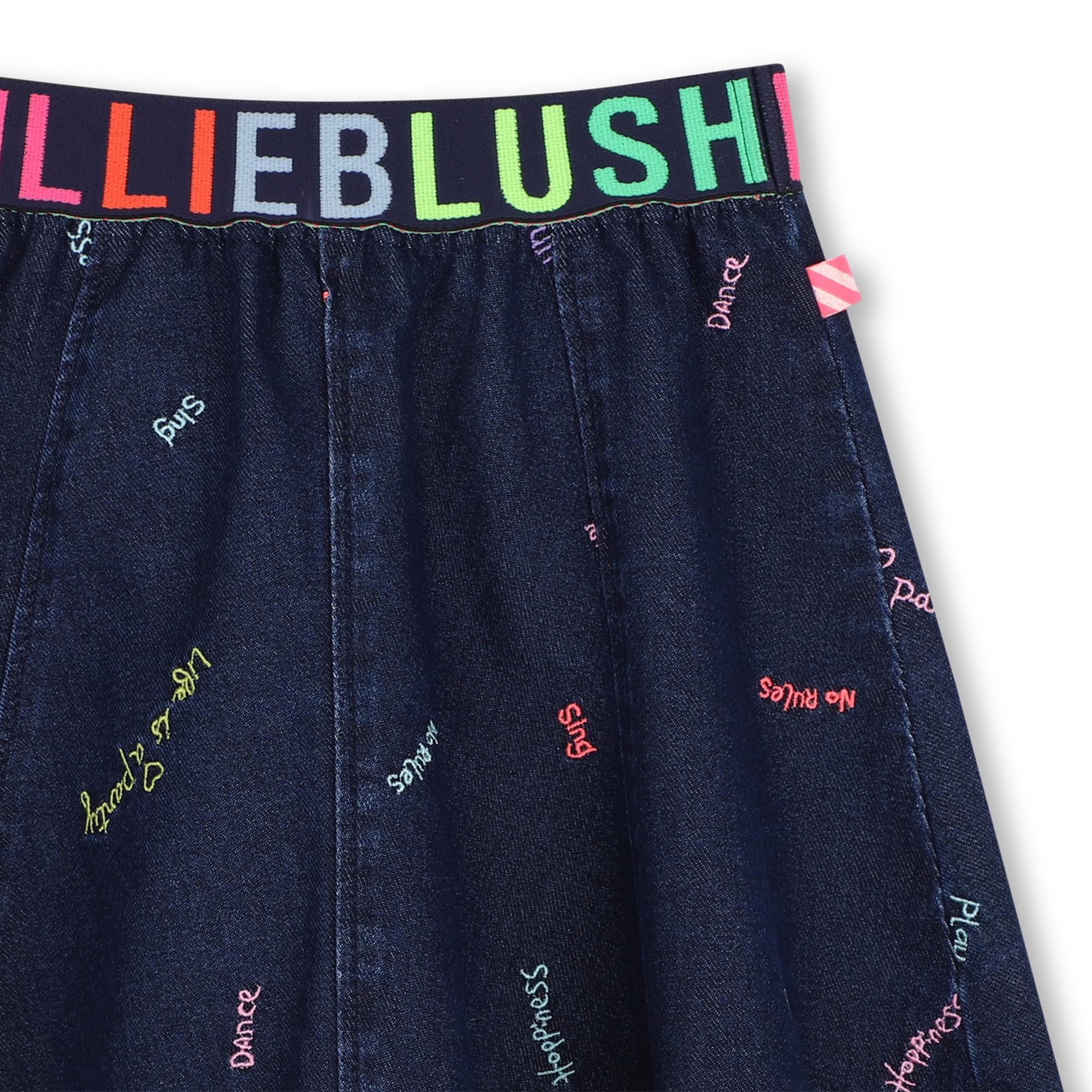 Girls Blue Embroidered Denim Skirt