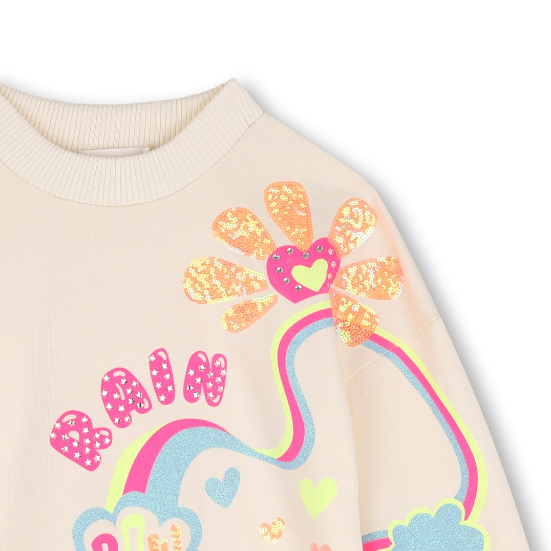 Girls White Printed Cotton Sweatshirt