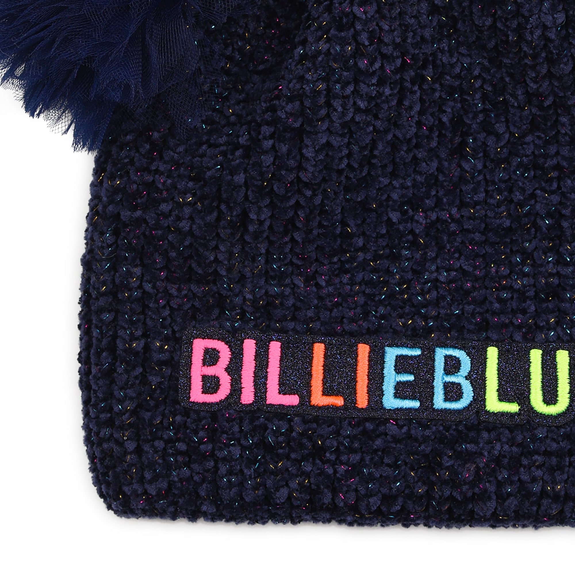 Girls Dark Blue Tulle Pom-Pom Knit Hat
