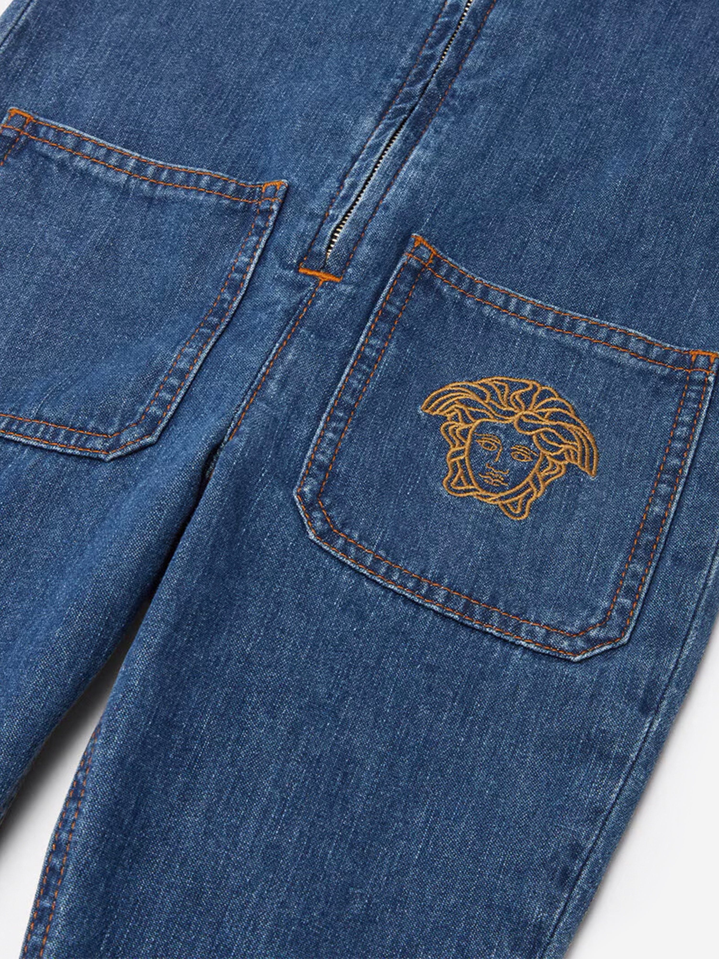 Versace Girls Denim Logo Jumpsuit in Blue