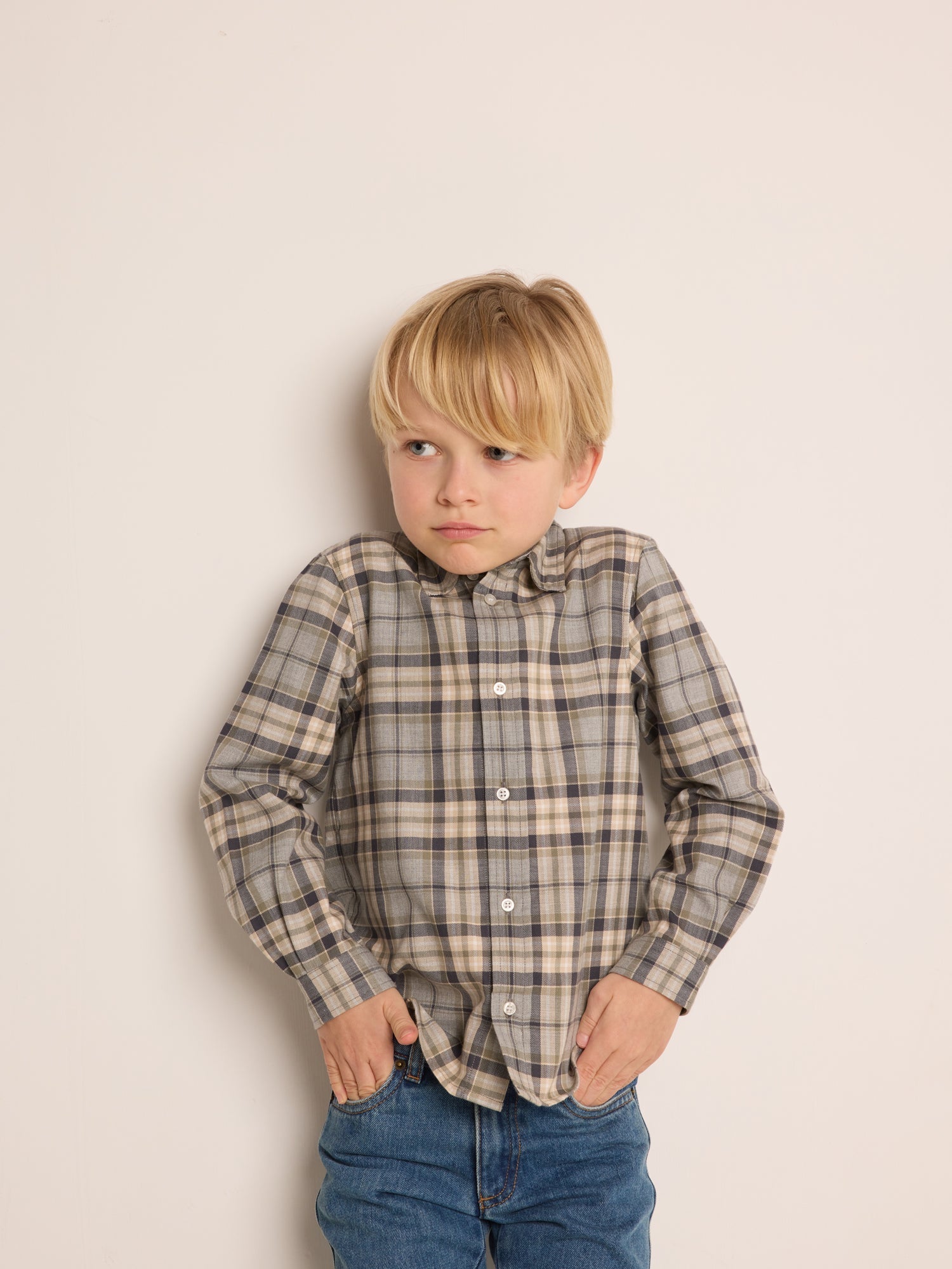 Boys Grey Check Cotton Shirt