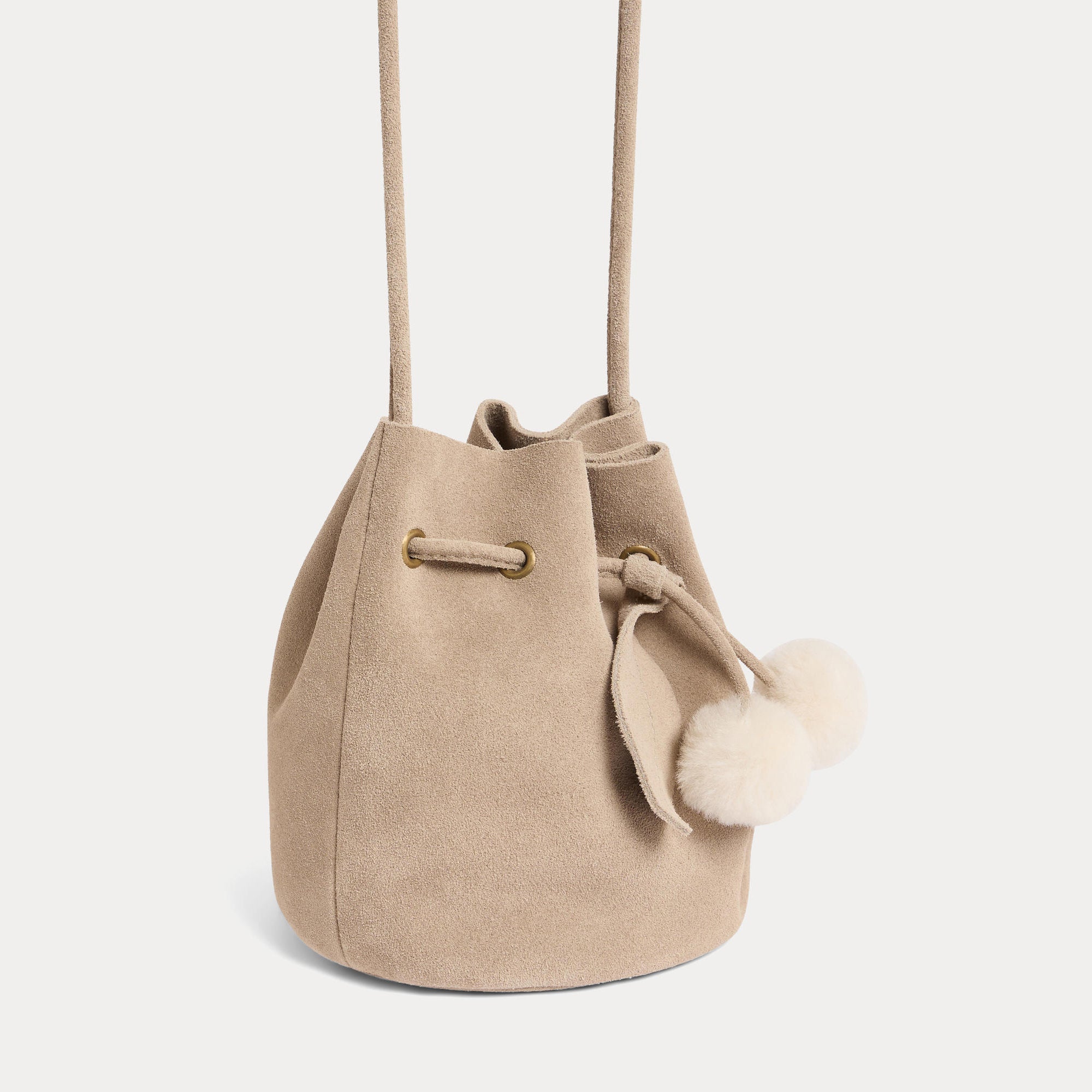 Girls Beige Cherry Pompoms Shoulder Bag