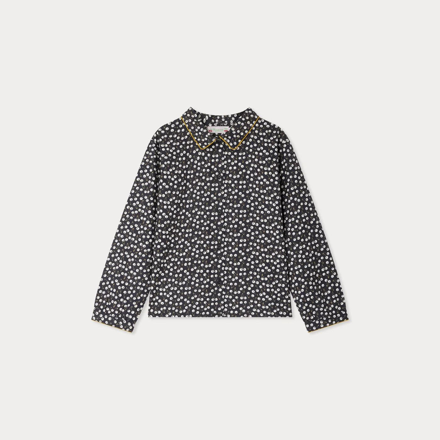 Girls Dark Blue Cherry Printed Cotton Shirt