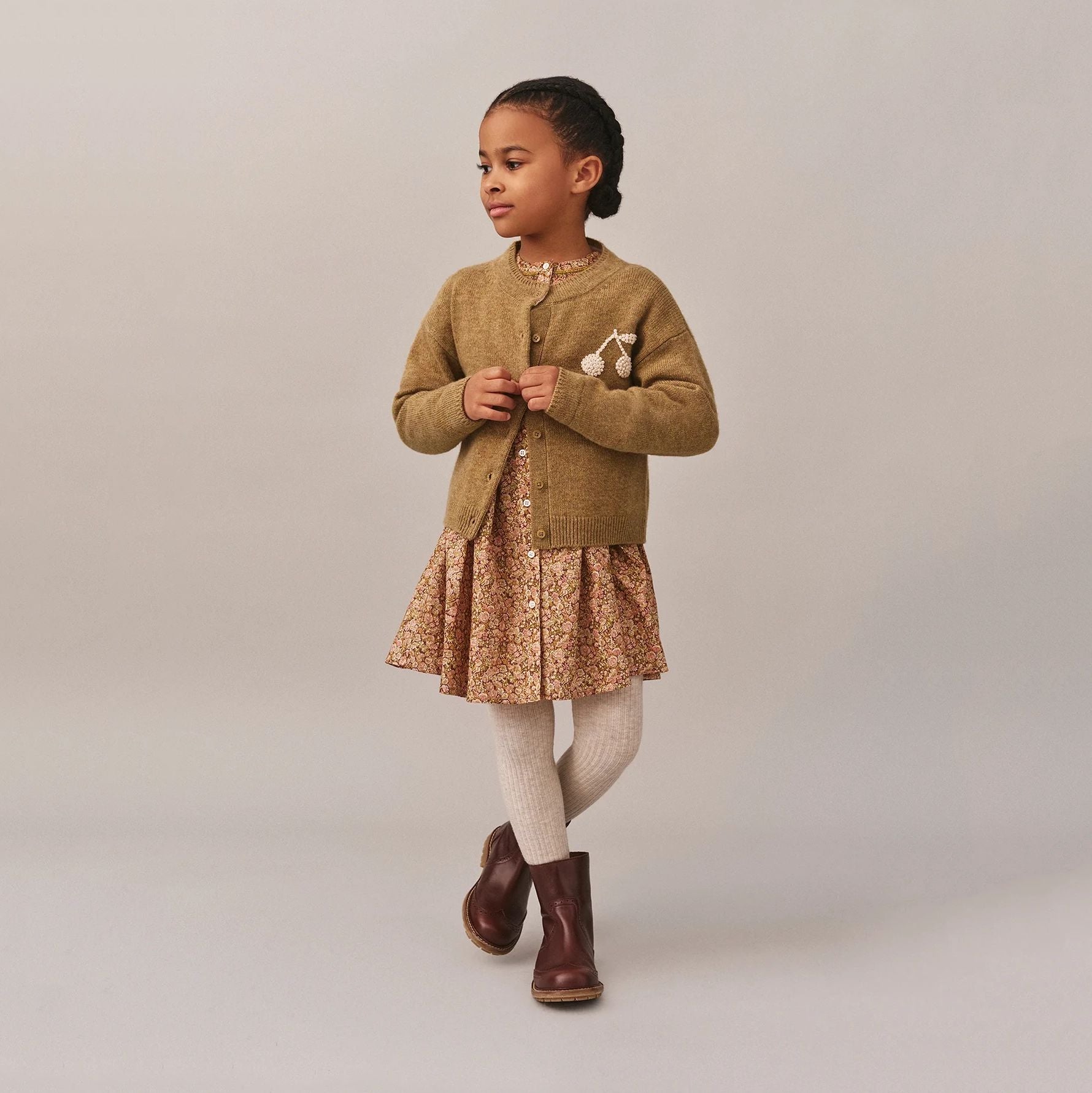 Girls Light Brown Cashmere Cardigan