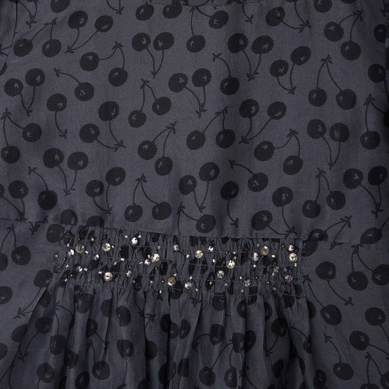 Girls Black Cherry Printed Silk Dress