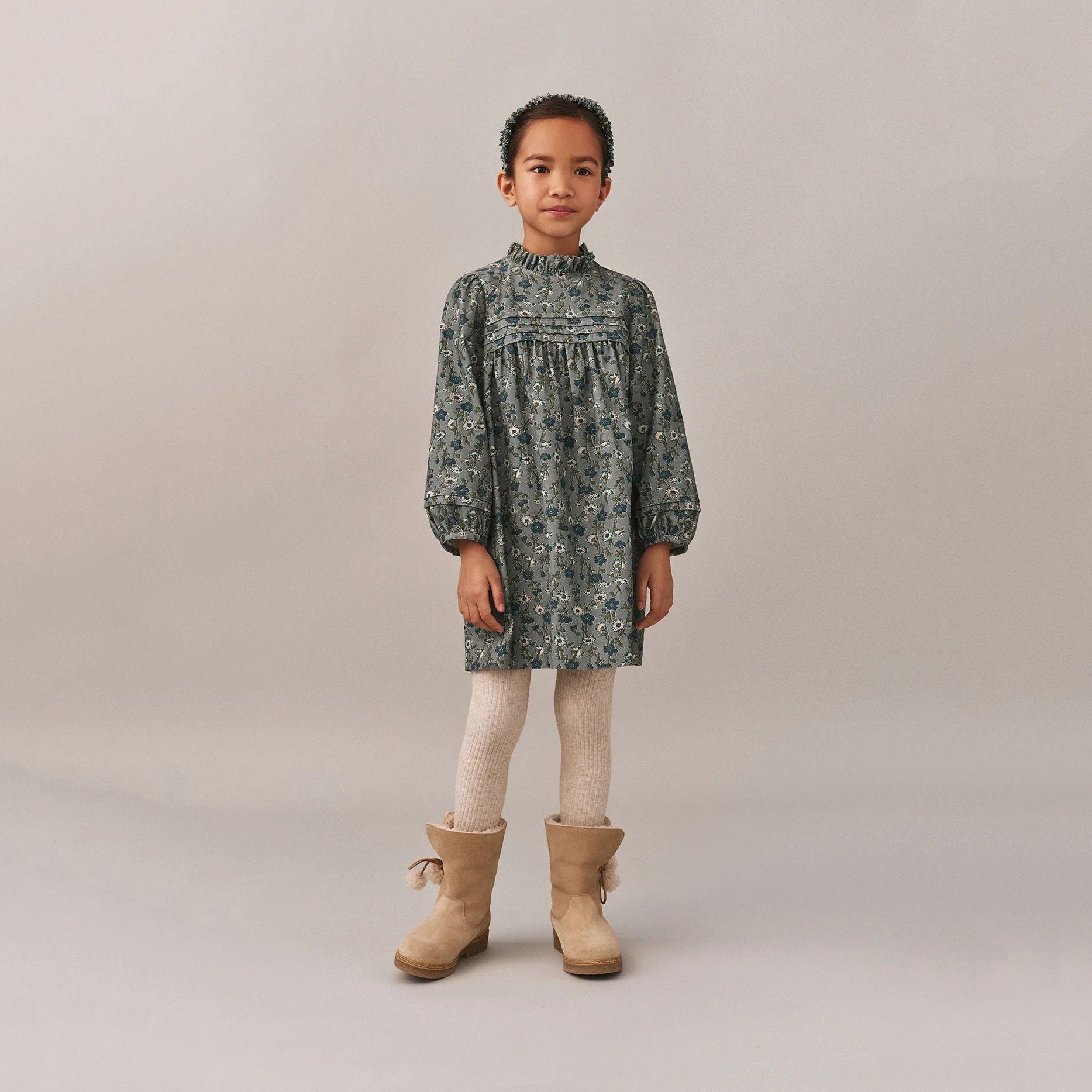 Girls Beige Cherry Pompoms Boots