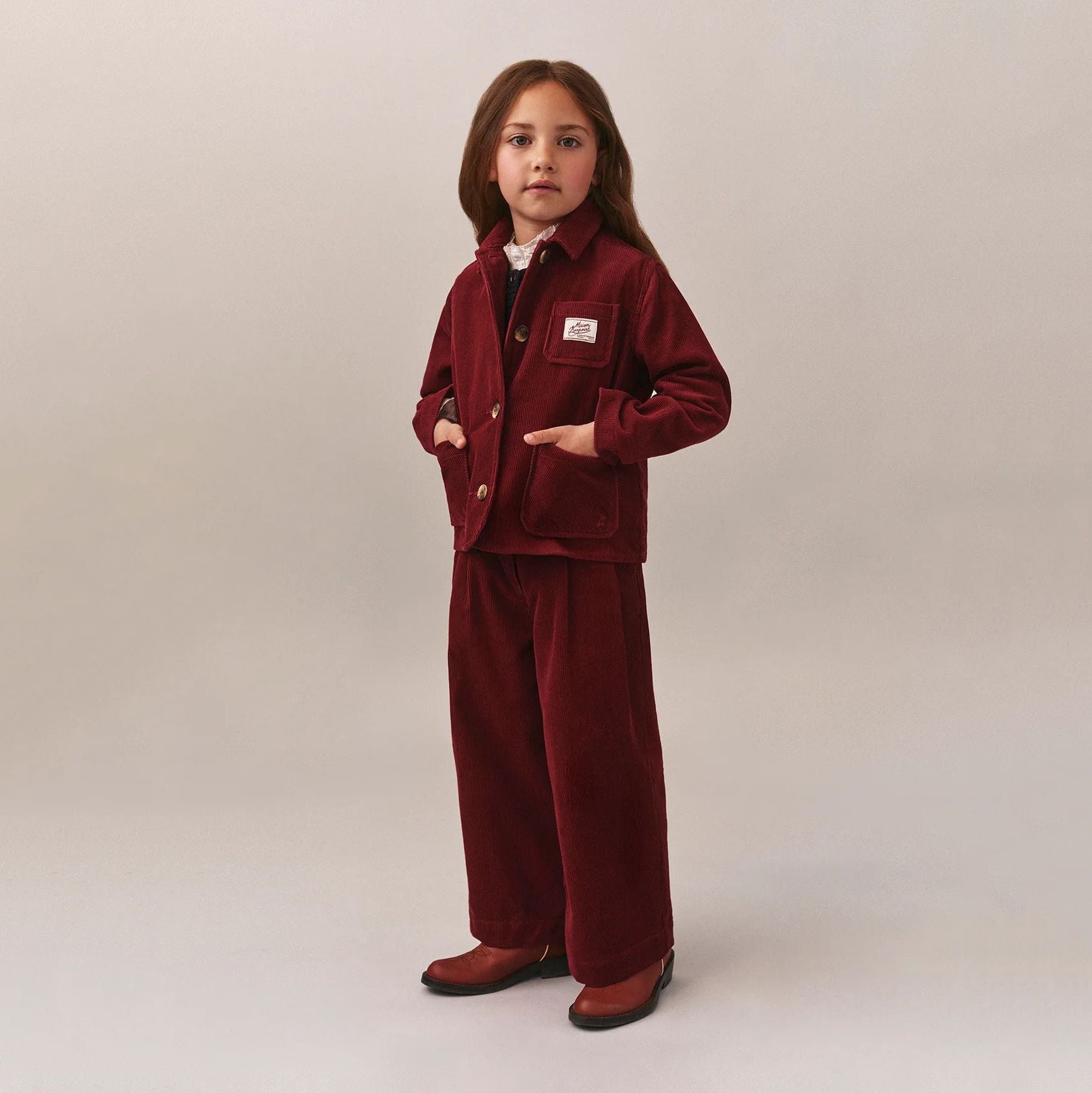 Girls Red Embroidered Cherry Corduroy Jacket