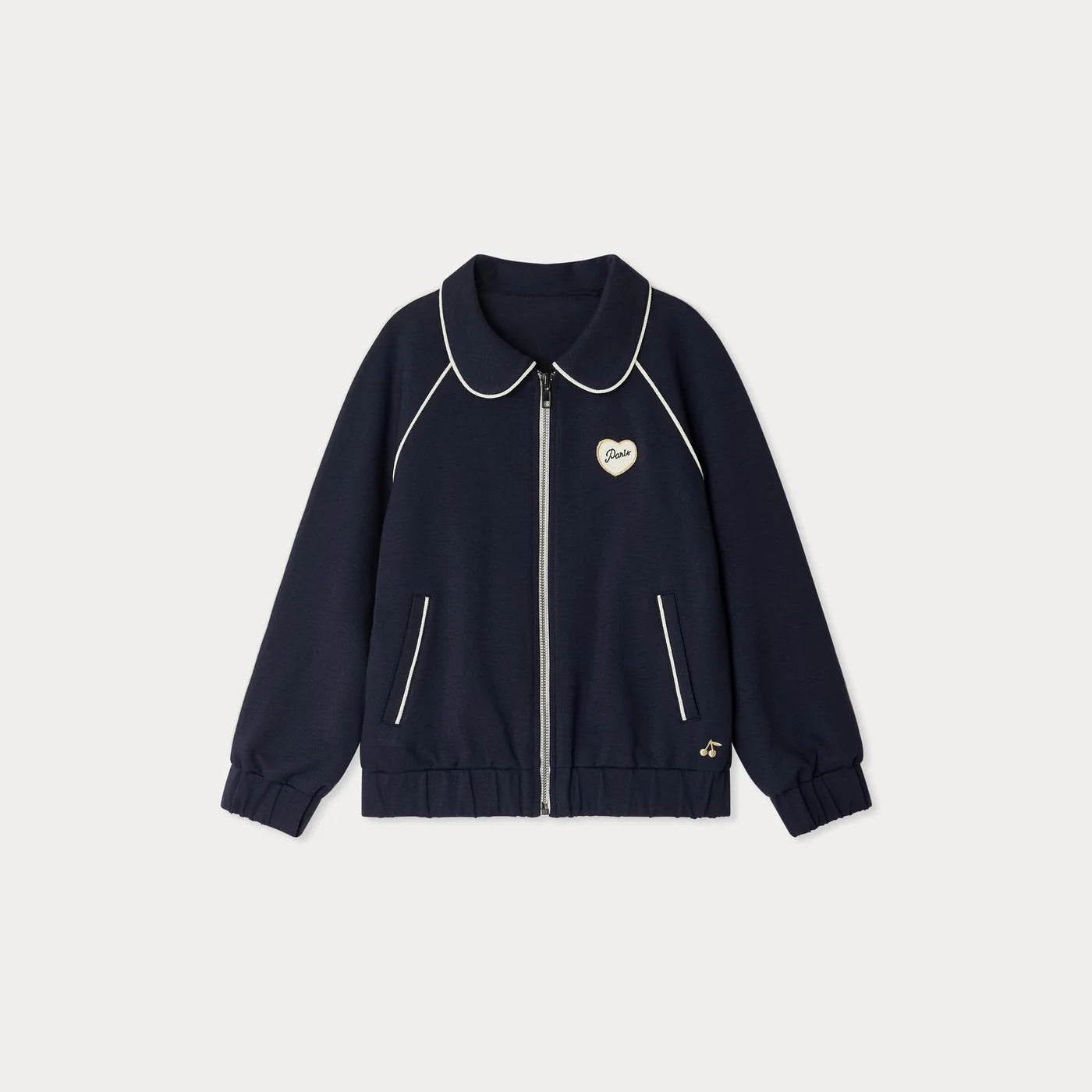 Girls Navy Embroidered Cherry Zip-Up Jacket