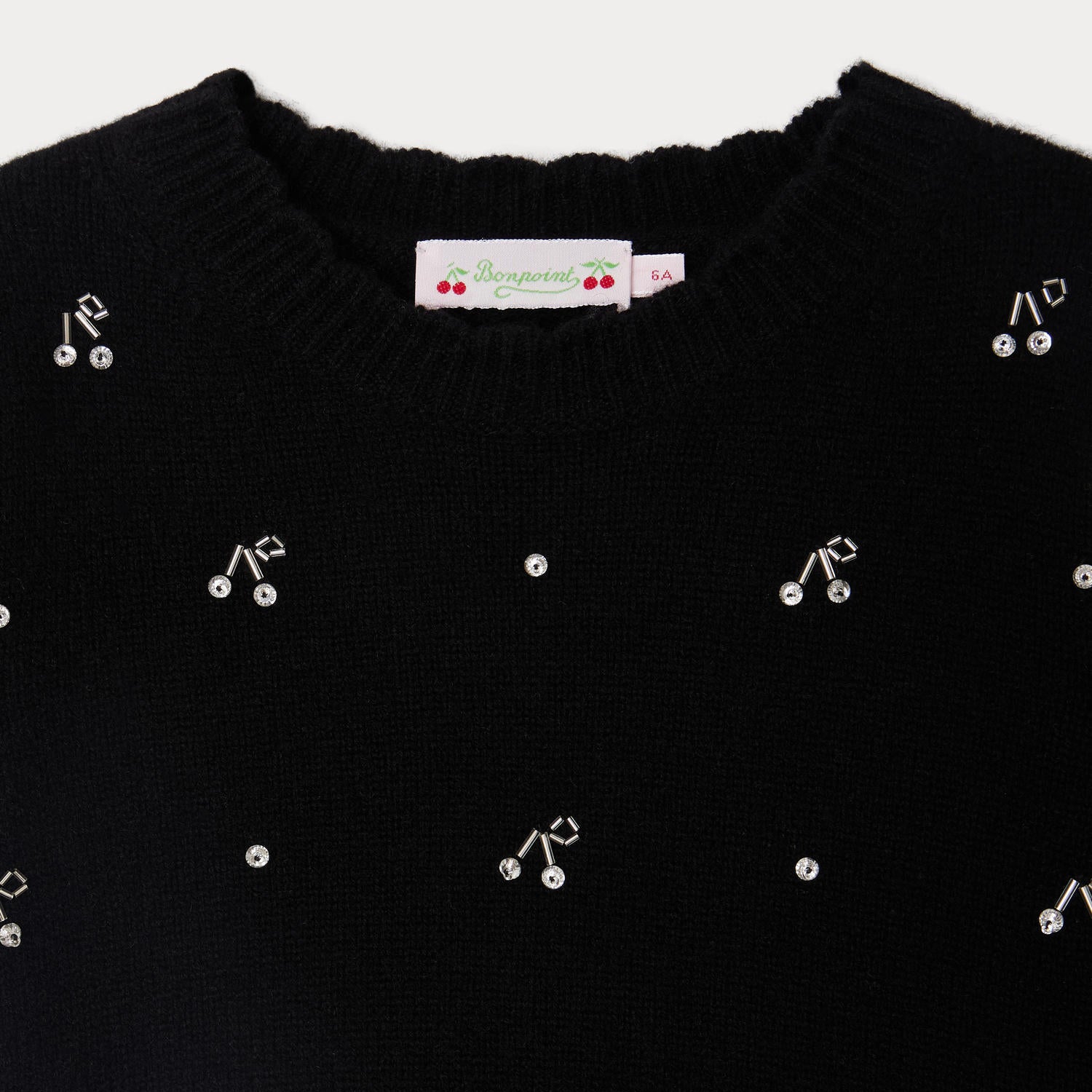 Girls Black Embroidered Cherry Wool Sweater