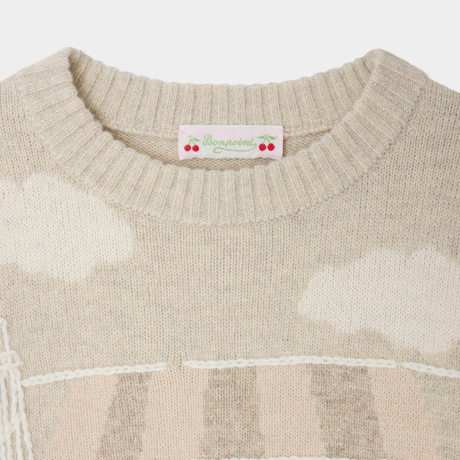Girls Beige Jacquard Wool Sweater