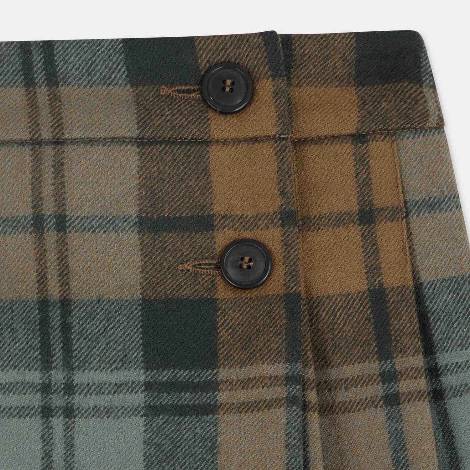 Girls Brown Check Wool Skirt