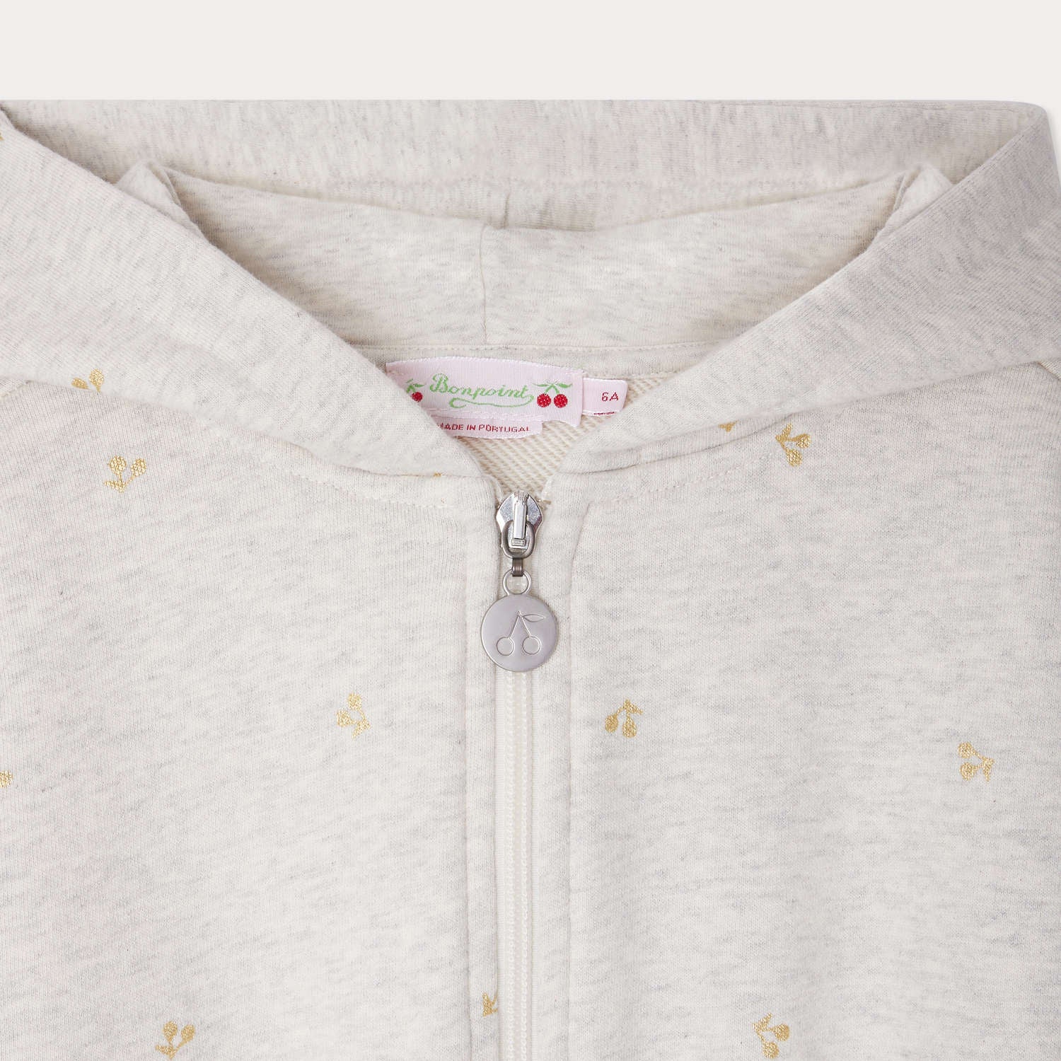 Girls Beige Embroidered Logo Cotton Zip-Up Top