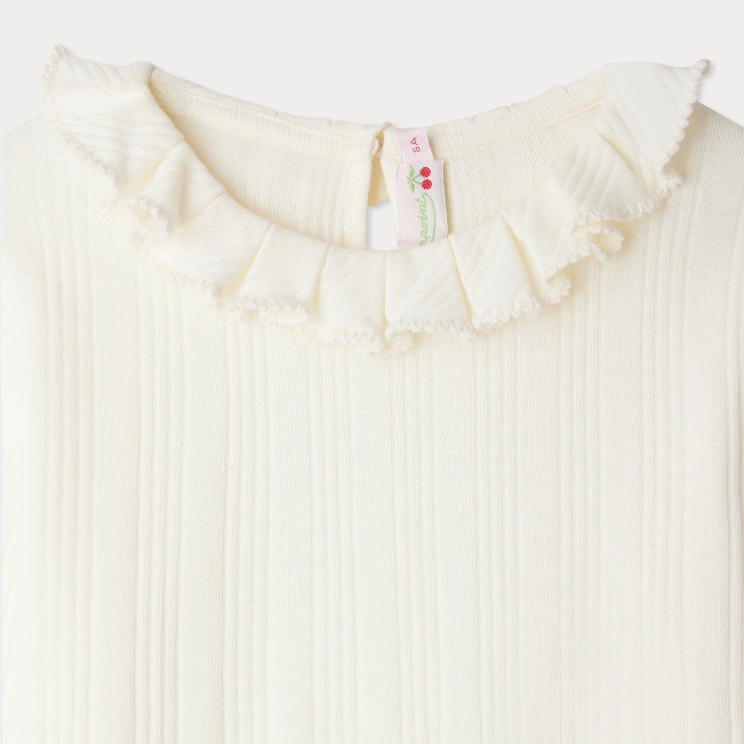 Girls White Ruffled Cotton T-Shirt