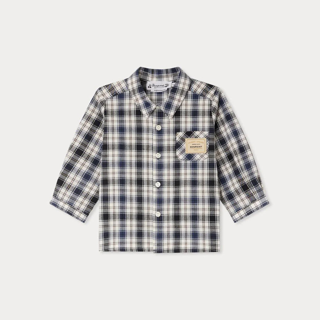 Baby Boys Navy Check Cotton Shirt